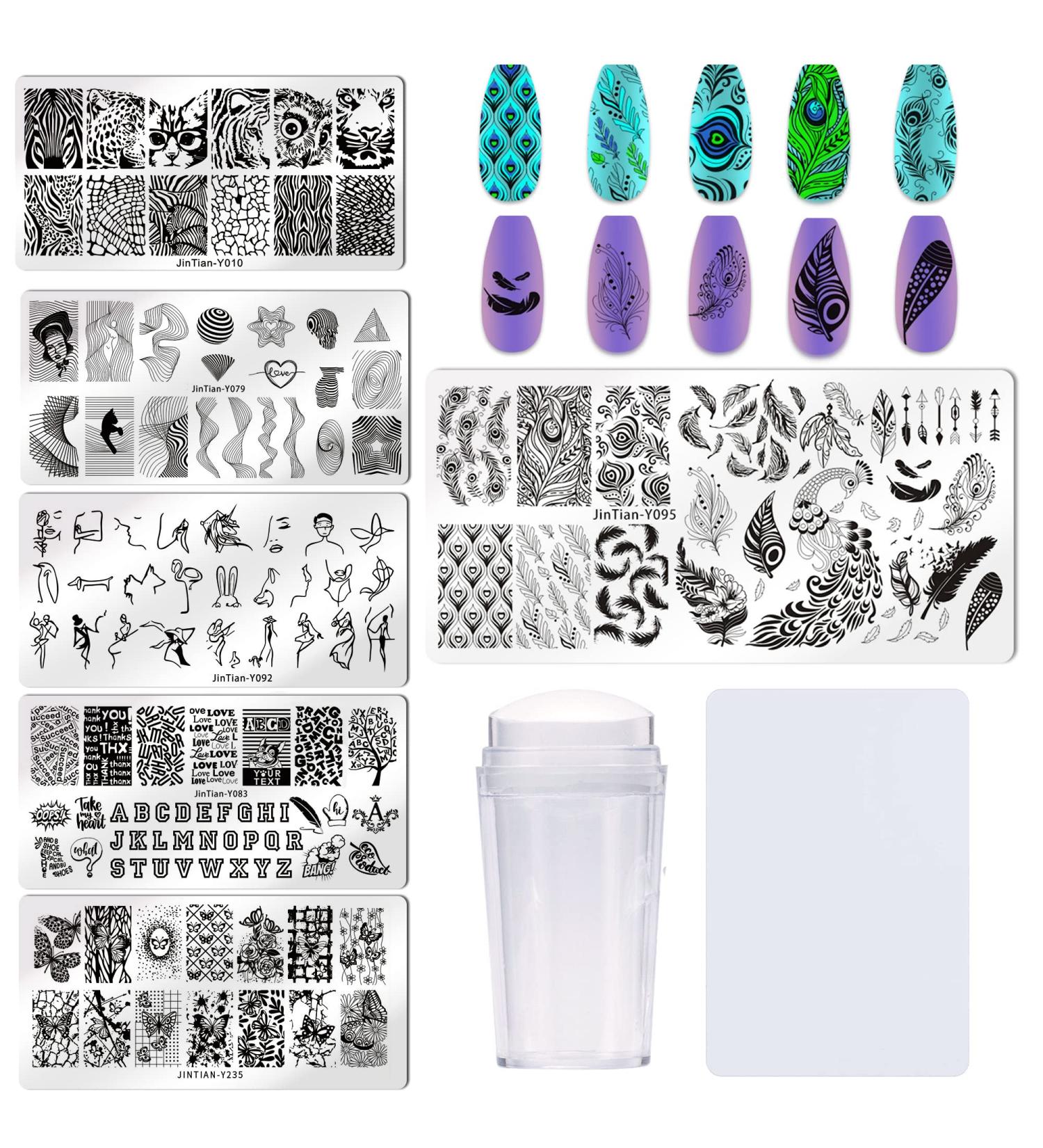 Bellelfin Nail Stamper Kit - 6pcs Stamp Plates with Abstract, Leopard & Geometric Designs for Salon Quality Manicures - Includes Nail Art Stamp and Scraper - Buy Online on GoSupps.com