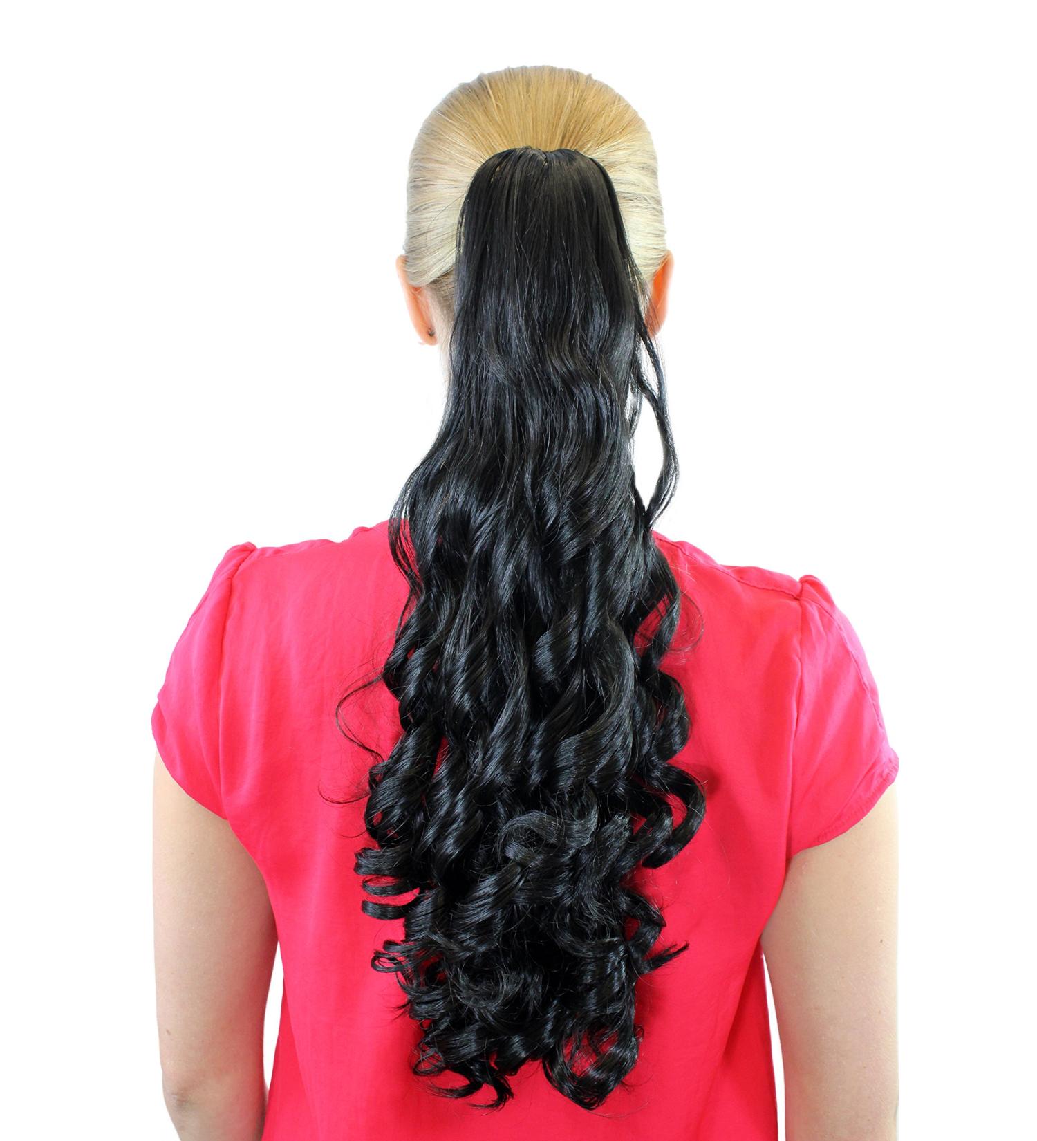 Hairpiece braid black approx. 45 cm spiral curls butterfly clip on ponytail 250-2