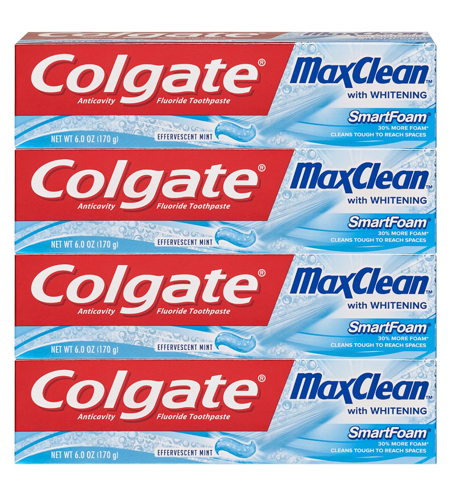 Colgate Max Clean Whitening Foaming Toothpaste with Fluoride Effervescent Mint 6 Ounce 4 Pack - Buy Online on GoSupps.com