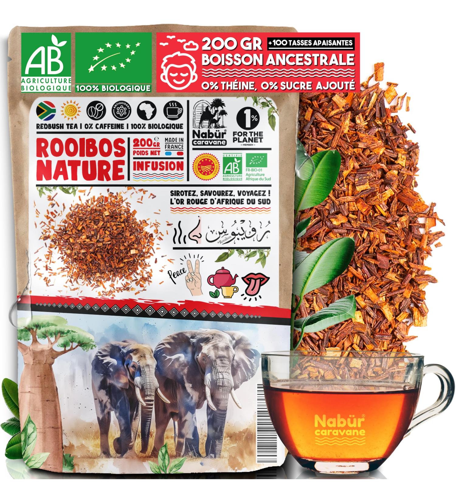 200gr Rooibos Nature BIO Nab r Rooibos Vrac BIO Th Rouge Antioxydant 0% Th ine 0% Caff ine Doux Relaxant - Buy Online on GoSupps.com
