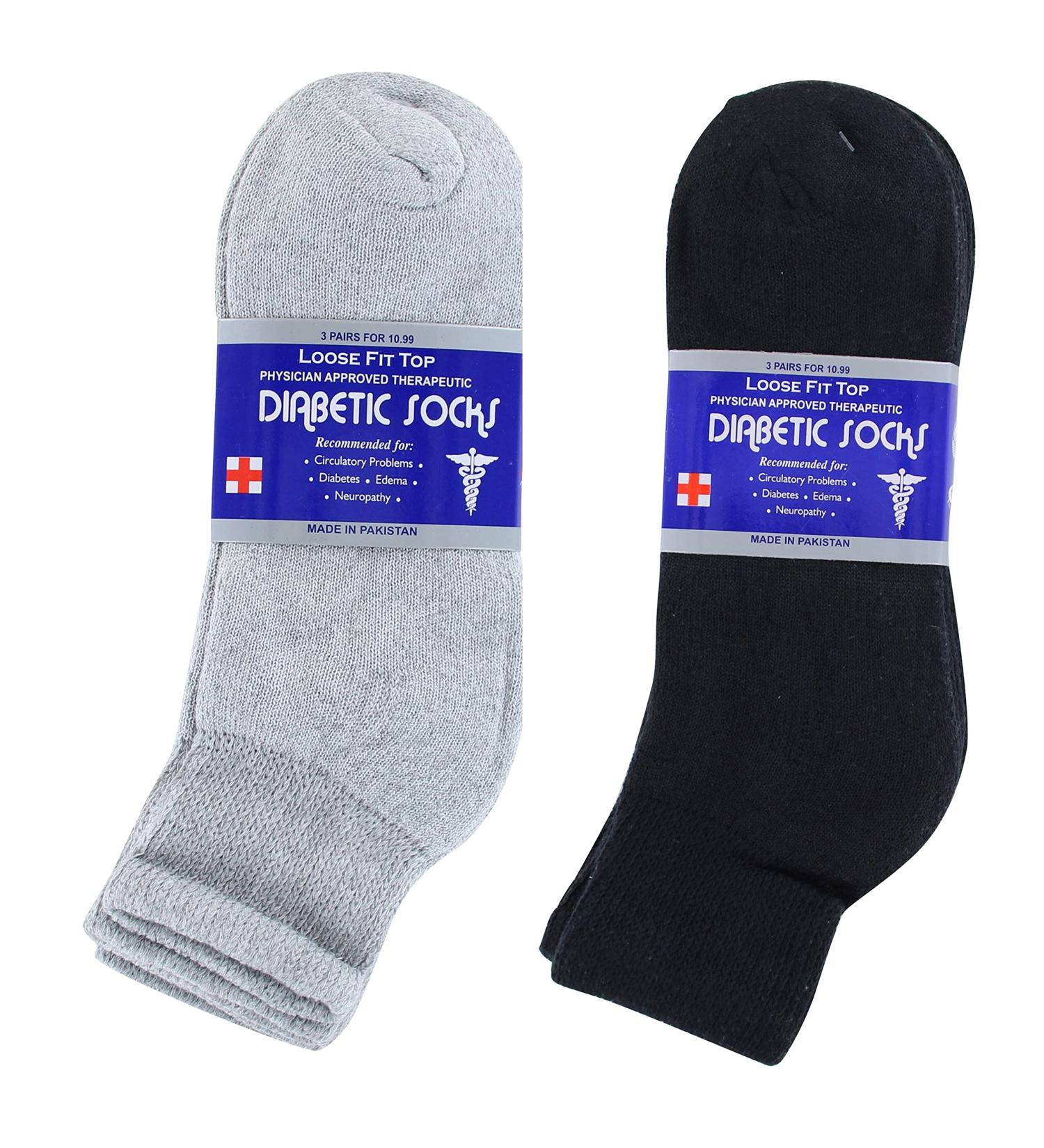 Pack of 6 Pairs Men Women Diabetic Ankle Socks Health Cotton Circulatory (Black &Gray 9-11) Black &Gray 9-11