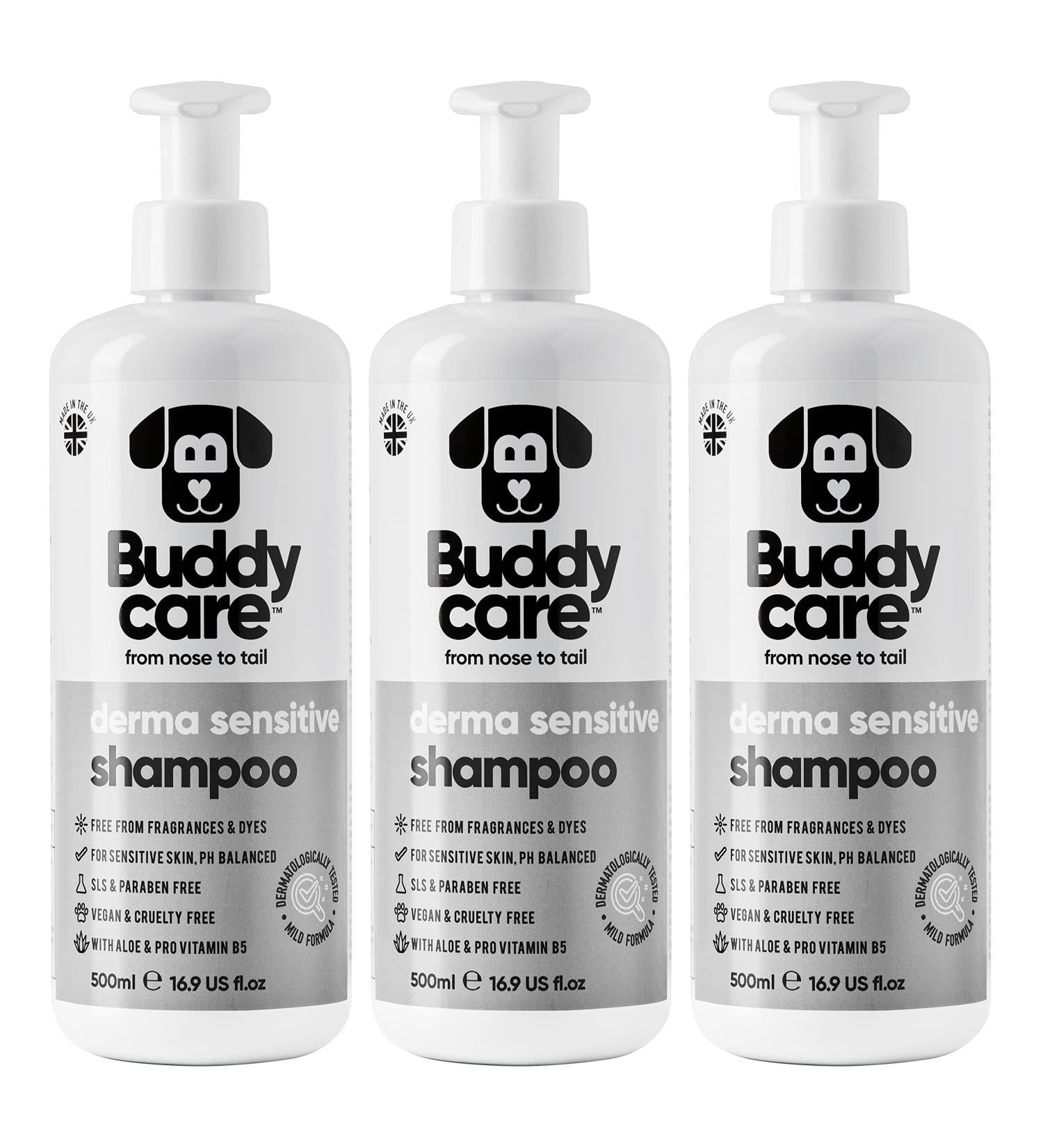 Buddycare Derma Sensitive Shampoo for Dogs - Aloe Vera & Pro Vitamin B5 (500ml x3) | Best Shampoo for Sensitive Skin - Buy Online on GoSupps.com