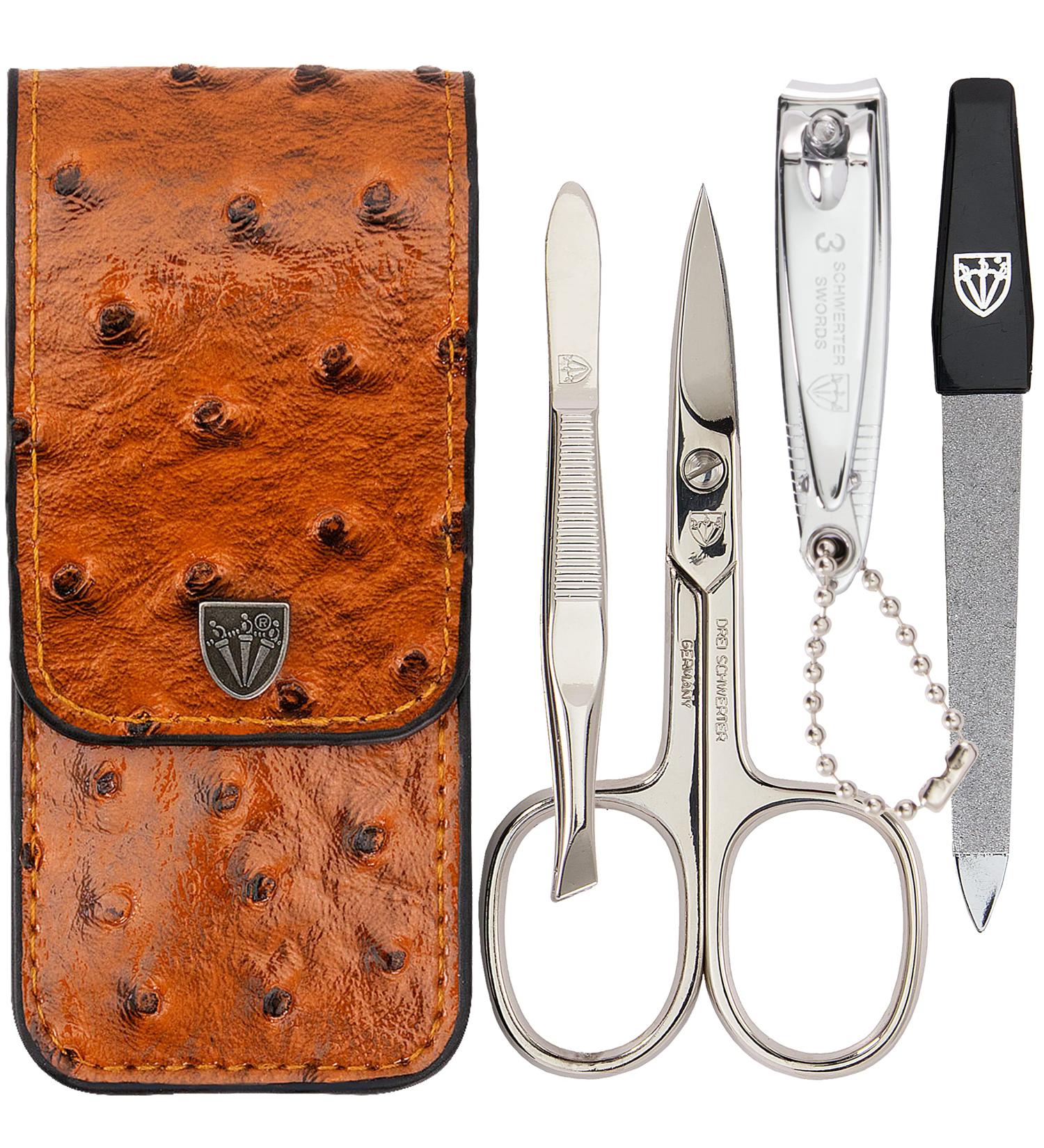 Three Swords Capri Nail Care Set - 4 Pcs Manicure & Pedicure with High-Quality Artificial Leather Case | Includes Nail Scissors Clips Tweezers & Sapphire Nail File | International Shipping - Buy Online on GoSupps.com