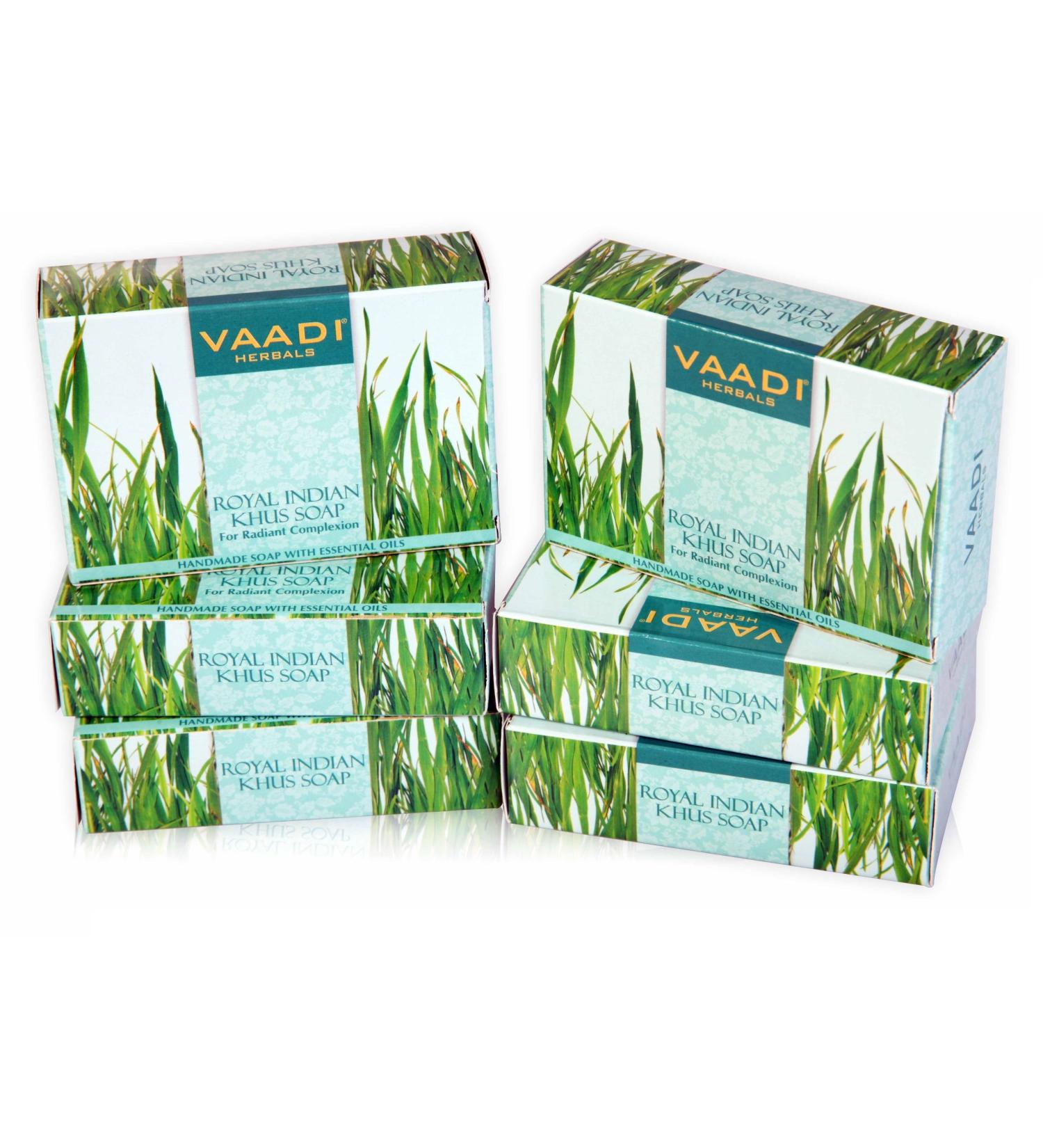 Buy Vaadi Herbals Vetiver Soap - Handmade Royal Indian Khus Bar with Olive & Soybean Oil - All Natural 100% Pure Essential Oils - Pack of 6 (16 Oz) | International Shipping - Buy Online on GoSupps.com