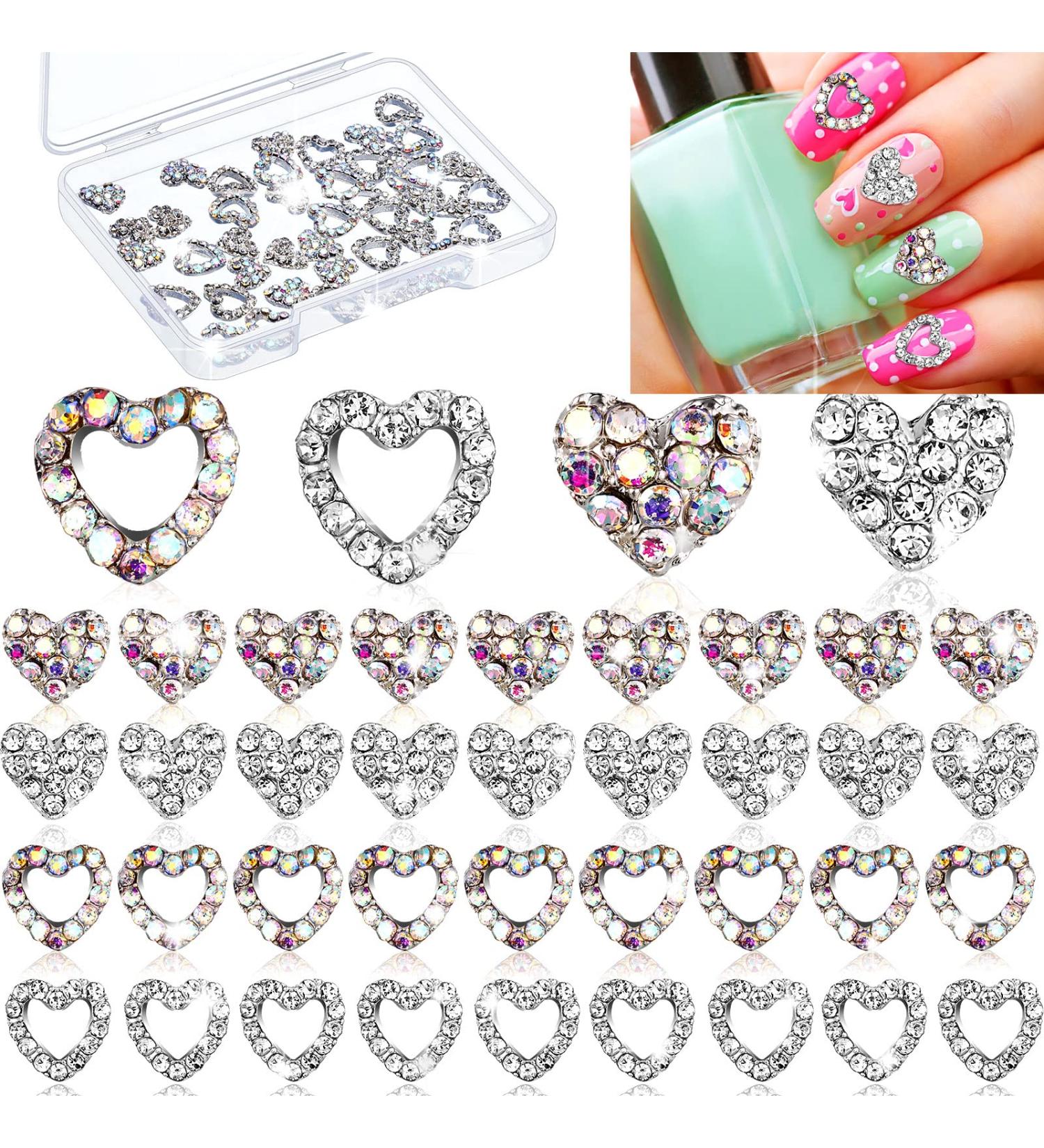 36 Pieces 3D Heart Nail Charms for Women - Modern Style Love Crystal Nail Rhinestone Decals - Valentine's Day Diamond Alloy Nail Gems - Buy Online on GoSupps.com