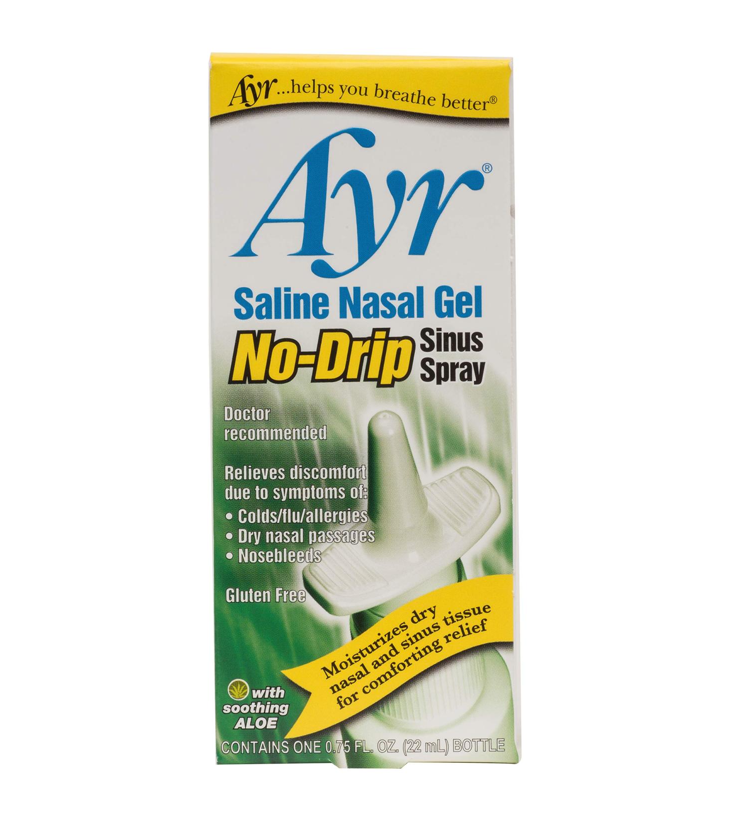 Ayr Saline Nasal Gel No-Drip Sinus Spray with Aloe Vera - 0.75 fl oz (Pack of 1) - Buy Online on GoSupps.com