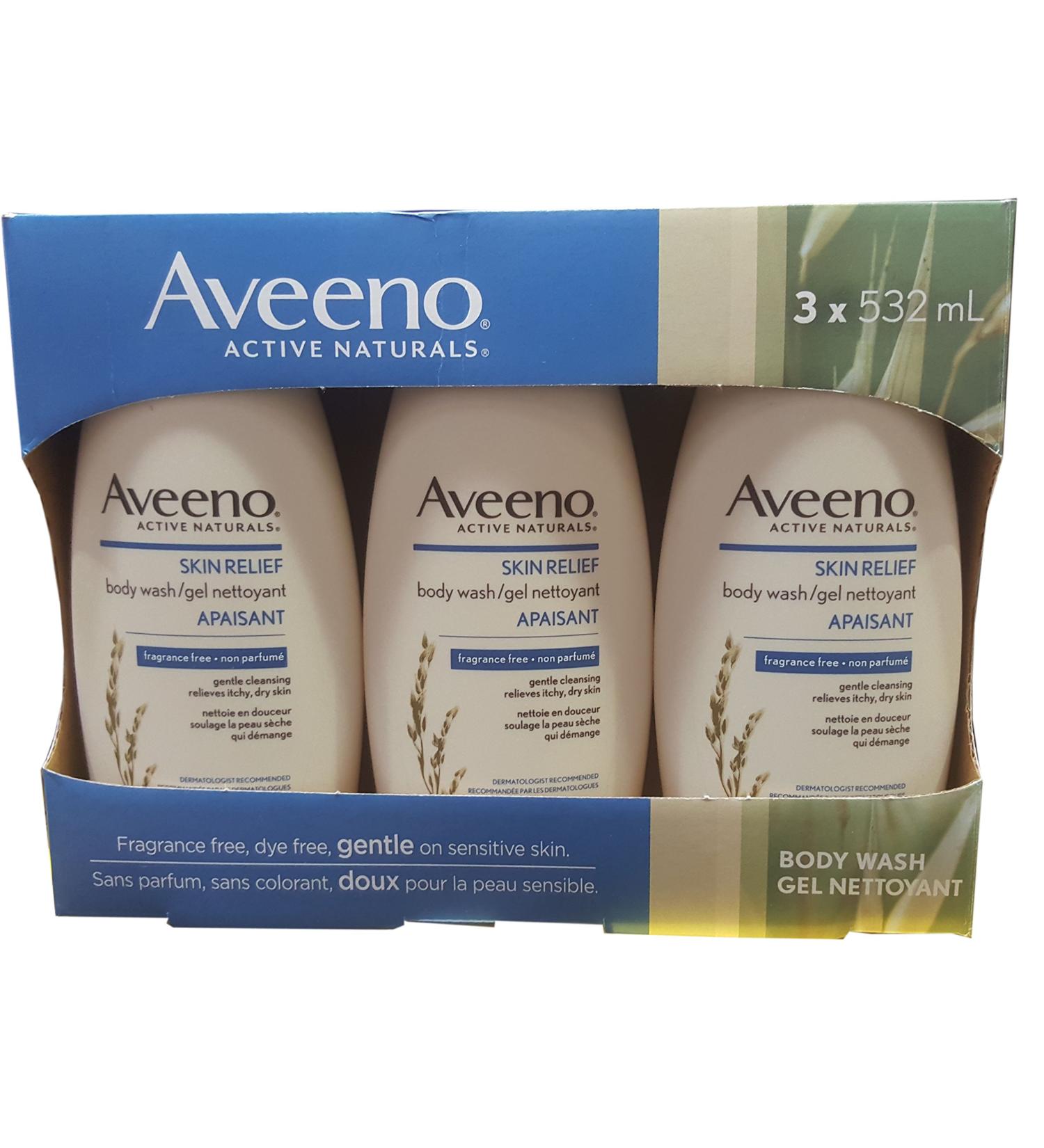 Aveeno Active Naturals Skin Relief Body Wash Fragrance Free 18 Fl. Oz Pack of 3