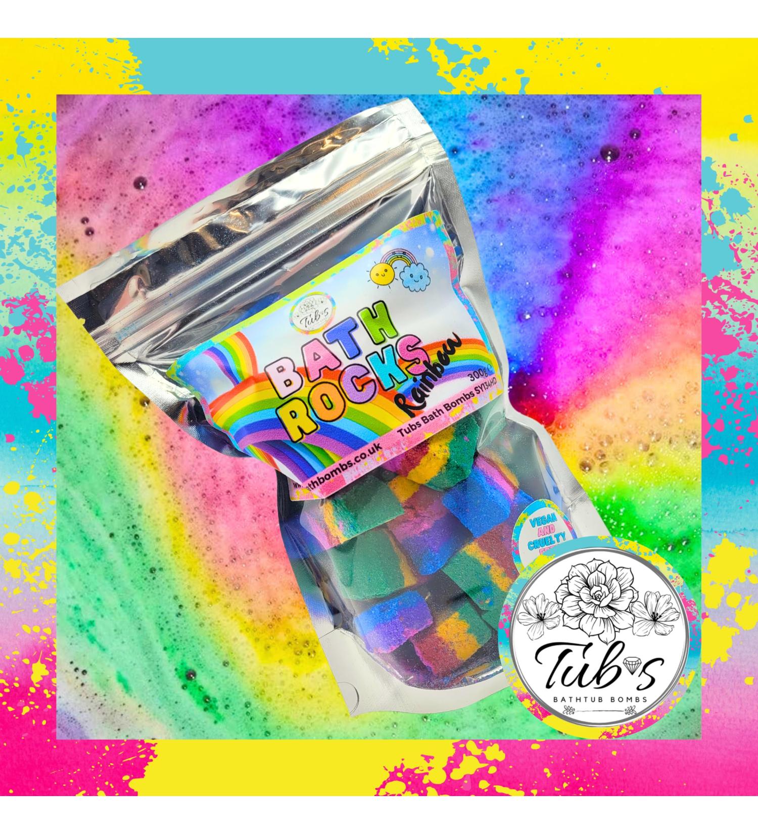 Rainbow Colourful Bath Rocks Bath Bombs Green Blue Yellow Red Purple Fizz Vegan Approved Pride Made in UK by Tub's Bath Bombs - Buy Online on GoSupps.com