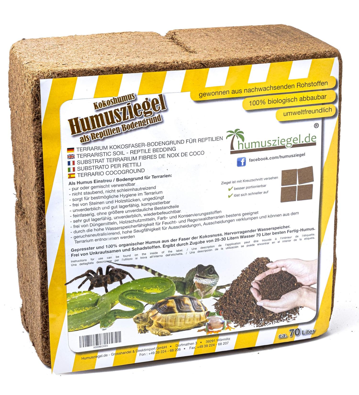 Humus Brick - 70L Coconut Litter for Reptiles | Eco-Friendly Terrarium Substrate & Turtle Bedding - Buy Online on GoSupps.com