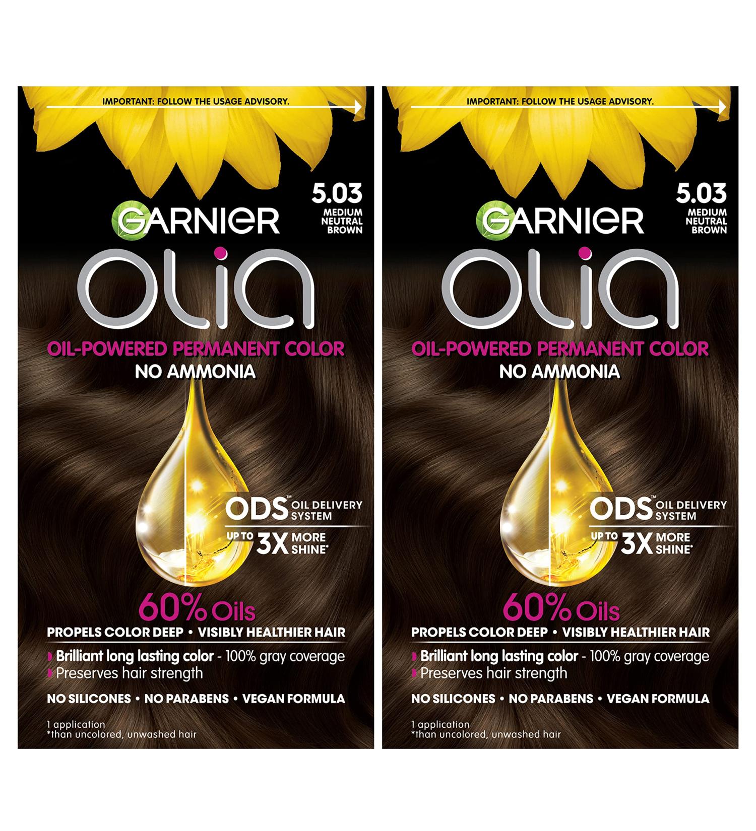 Garnier Olia Hair Color 5.03 Medium Neutral Brown 2 Count - Ammonia-Free Oil-Rich Permanent Dye - Buy Online on GoSupps.com
