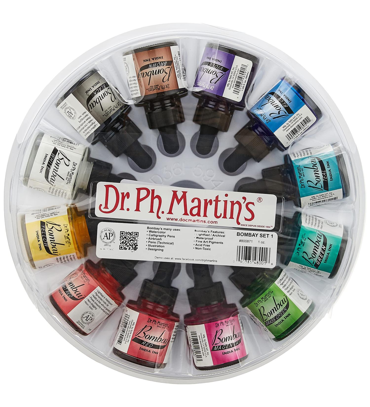 Dr. Ph. Martin's Bombay India Ink Set 1 - 12 Bottles of 1.0 oz Set 1 Colors - Buy Online on GoSupps.com