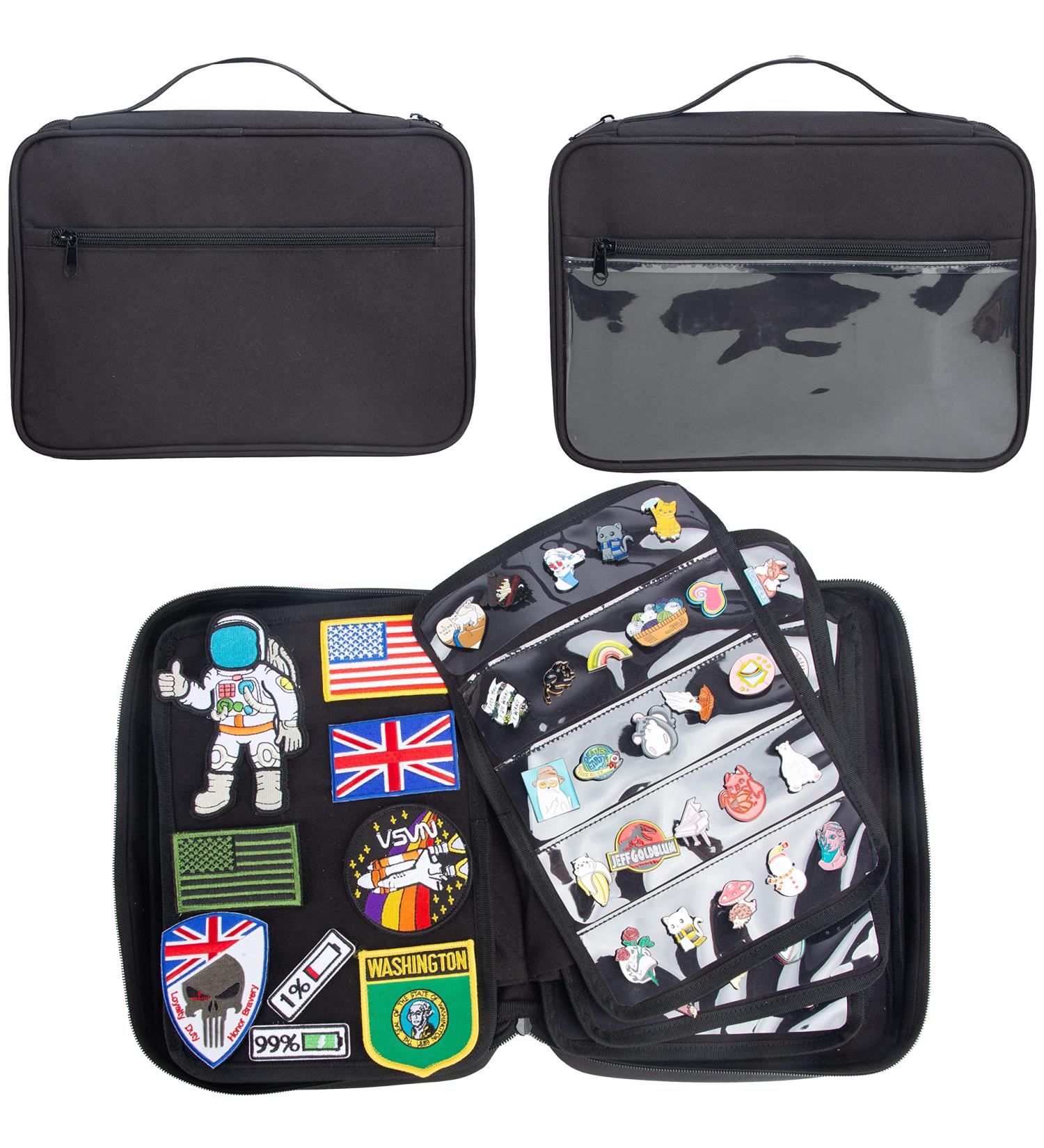 Large Portable Travel Brooch Pin Carrying Case - Black Organizer for 250 Pins, 2 Zipper Pockets, Display Bag - Enamel Lapel Pin Storage - Buy Online on GoSupps.com