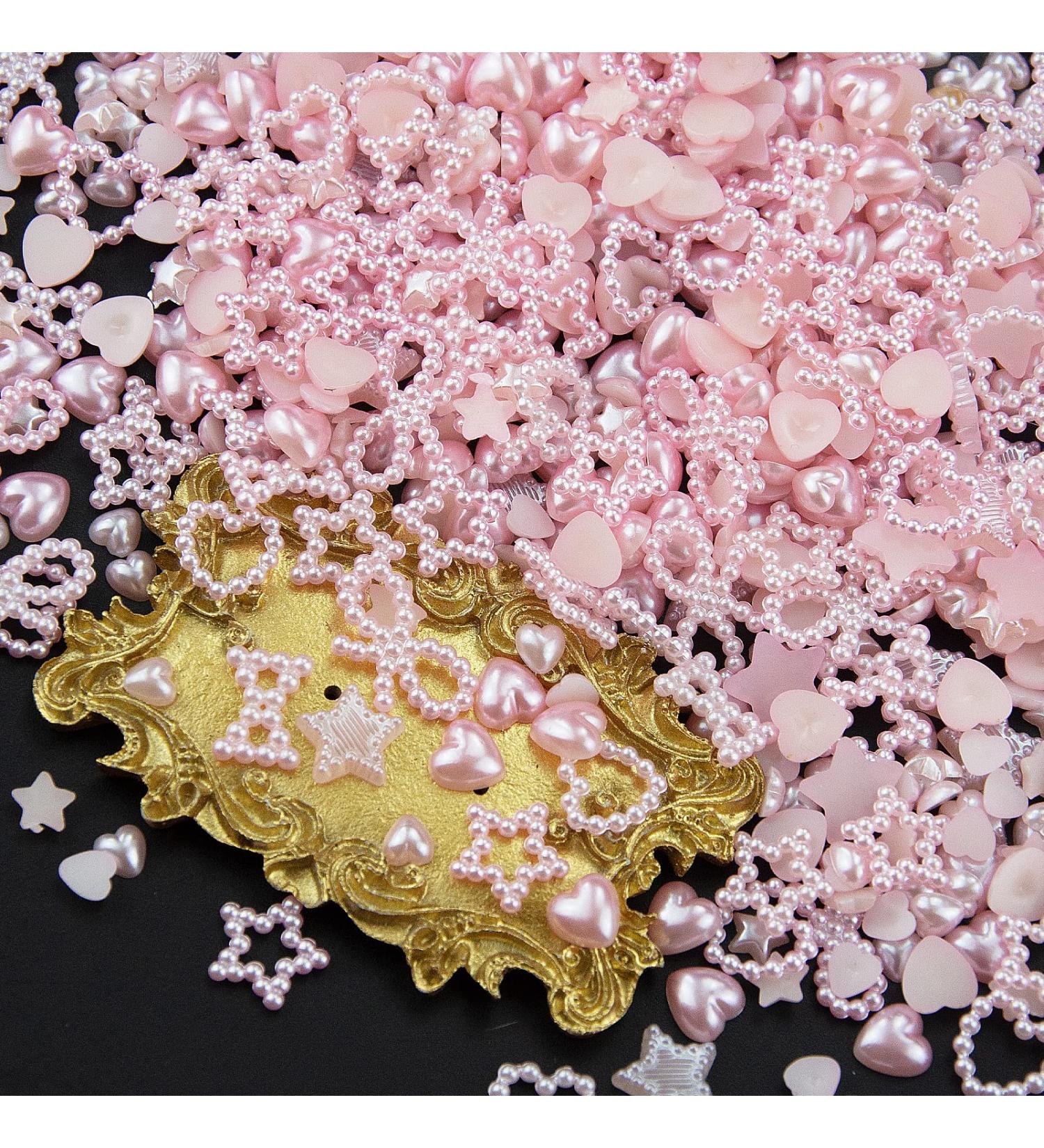 500pcs Pink Assorted Pearls Nail Charms - Heart, Star, Bowknot Shapes - ABS Hollow Pearls for Manicure, DIY Crafts - Jewelry Accessories (S2-Pink) - Buy Online on GoSupps.com