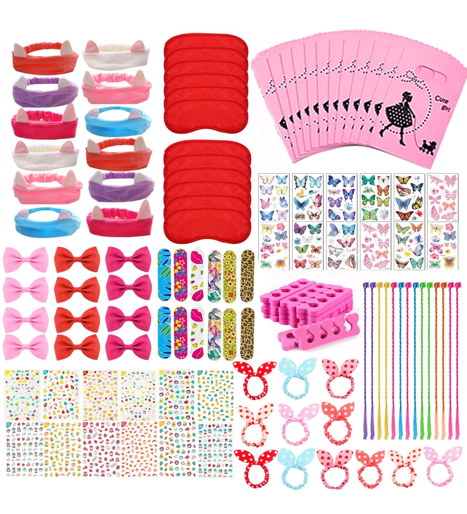 Girls Spa Party Favors: Gift Bags with Nail File, Toe Separator, Hair Accessories, Eye Mask & Nail Stickers - Perfect for Kids Birthday Party - Buy Online on GoSupps.com