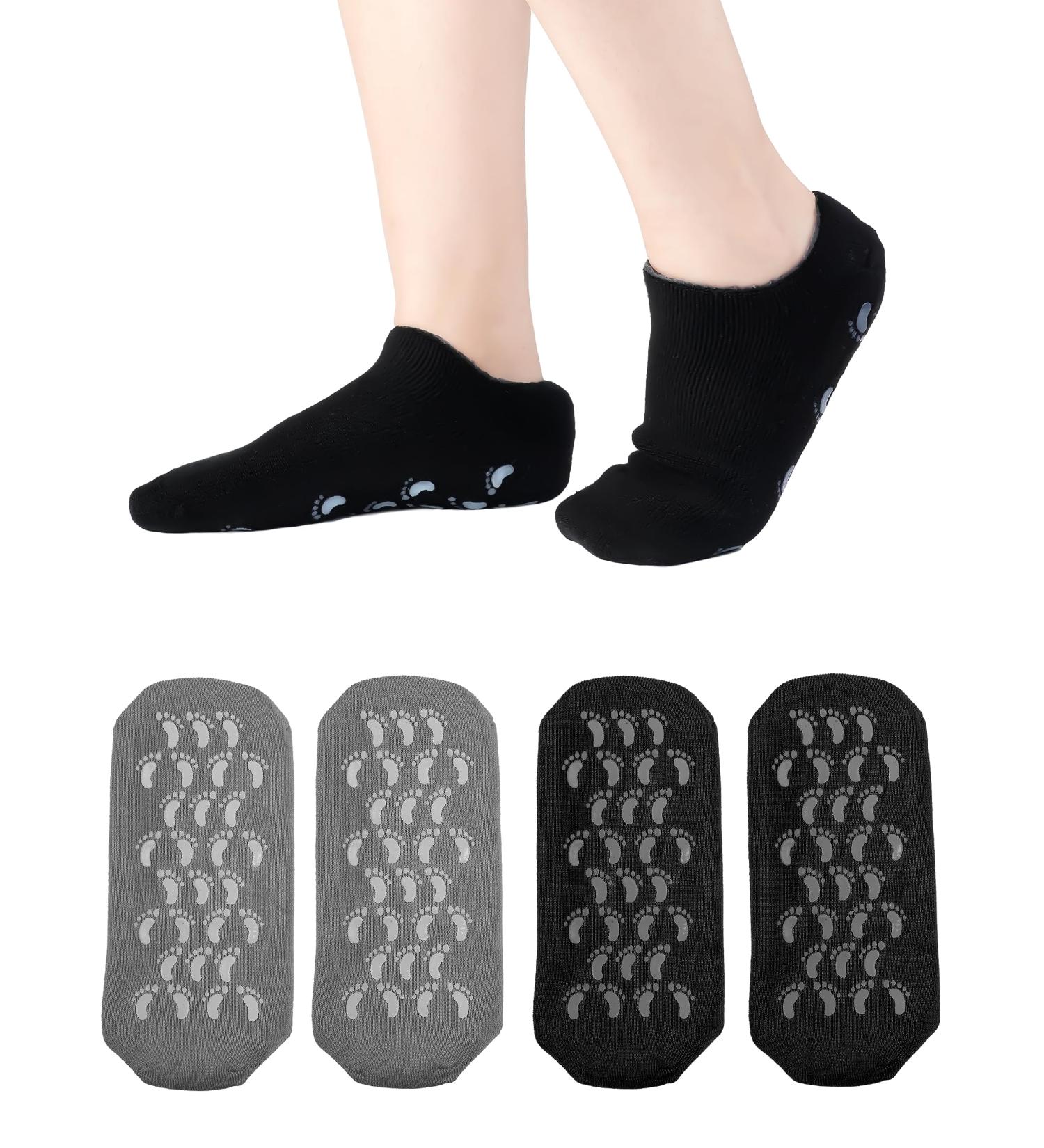 Moisturizing Socks - 2 Pairs for Dry Cracked Feet | Silicone Heel Spa Socks - Black & Grey Foot Care - Buy Online on GoSupps.com
