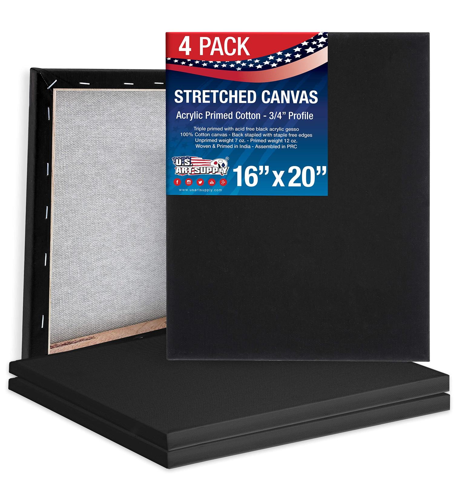 U.S. Art Supply 16x20 Black Stretched Canvas 4-Pack - Professional Artist Quality 100% Cotton Heavy-Weight Gesso - Ideal for Painting Acrylic, Pouring, and Oil 16x20 - Buy Online on GoSupps.com