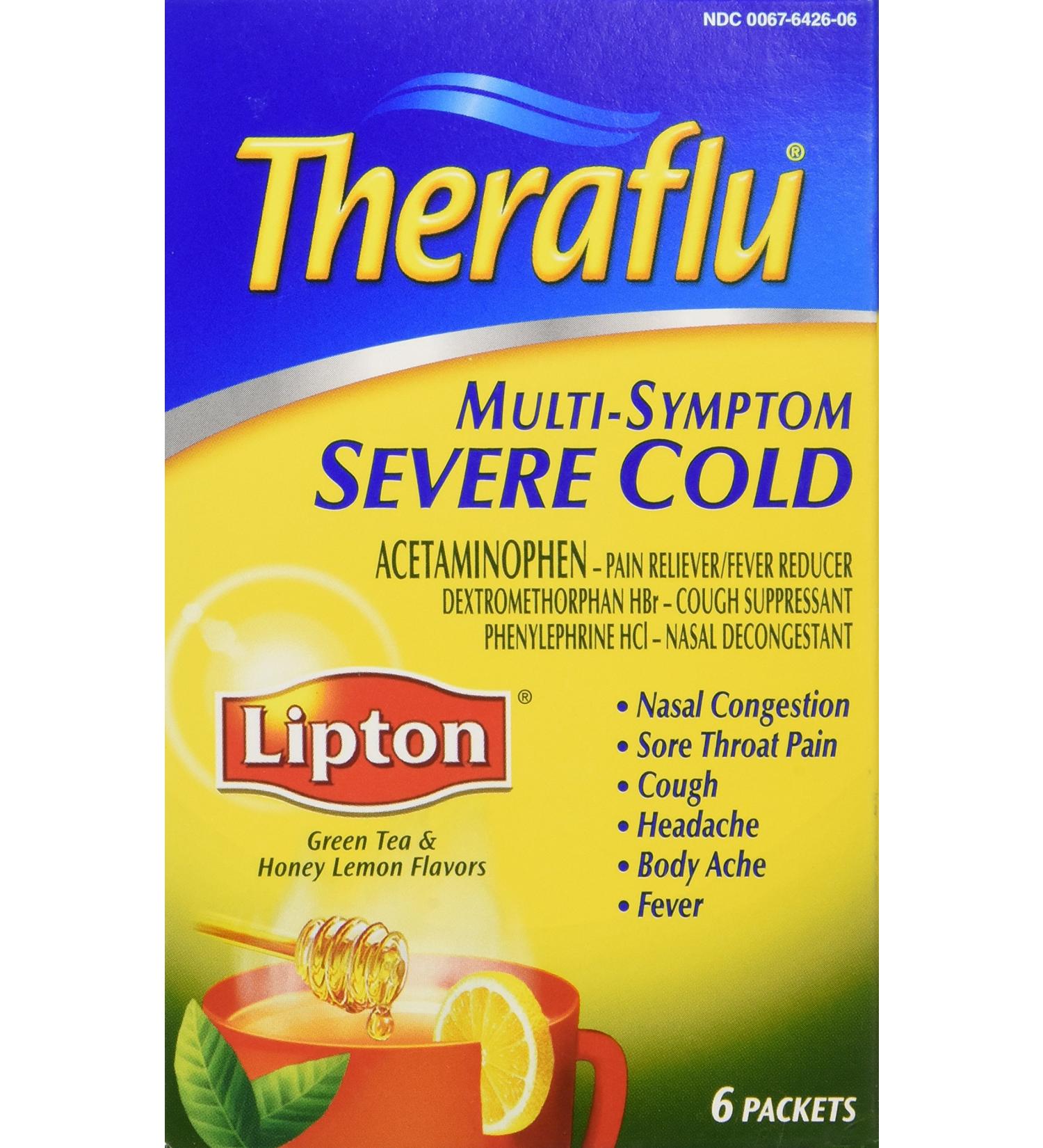 Theraflu Multi Symptom Severe Cold w/Lipton-Honey Lemon 6 ct