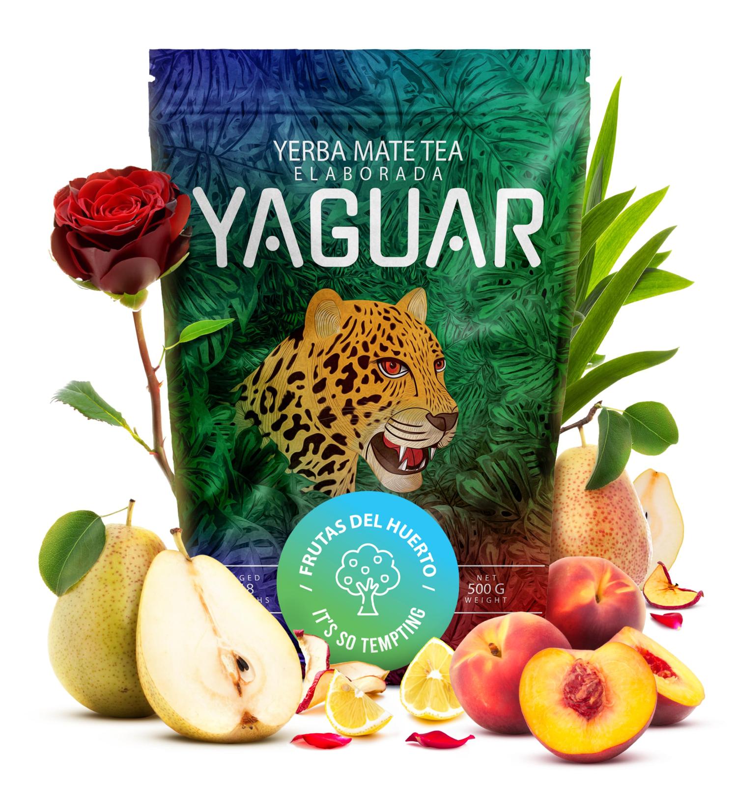 Venusti sp Z oo Yaguar Frutas del Huerto 05 kg Yerba Mate with fruit flavor from Brazil Natural Caffeine Pear and apple flavor Yerba Mate tea with pear and apple flavor 500 g - Buy Online on GoSupps.com