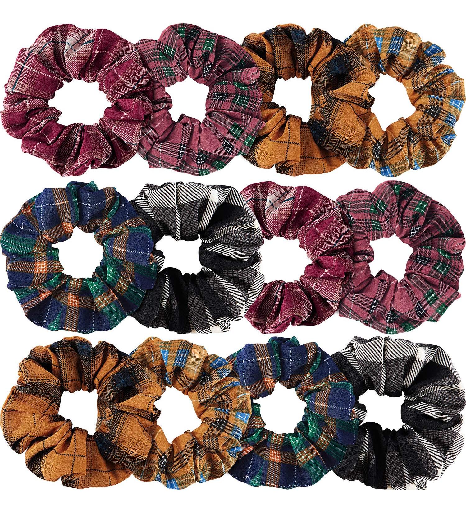 12-Piece Fall Plaid Scrunchies Set - Christmas Hair Ties for Girls & Women - Buy Online on GoSupps.com