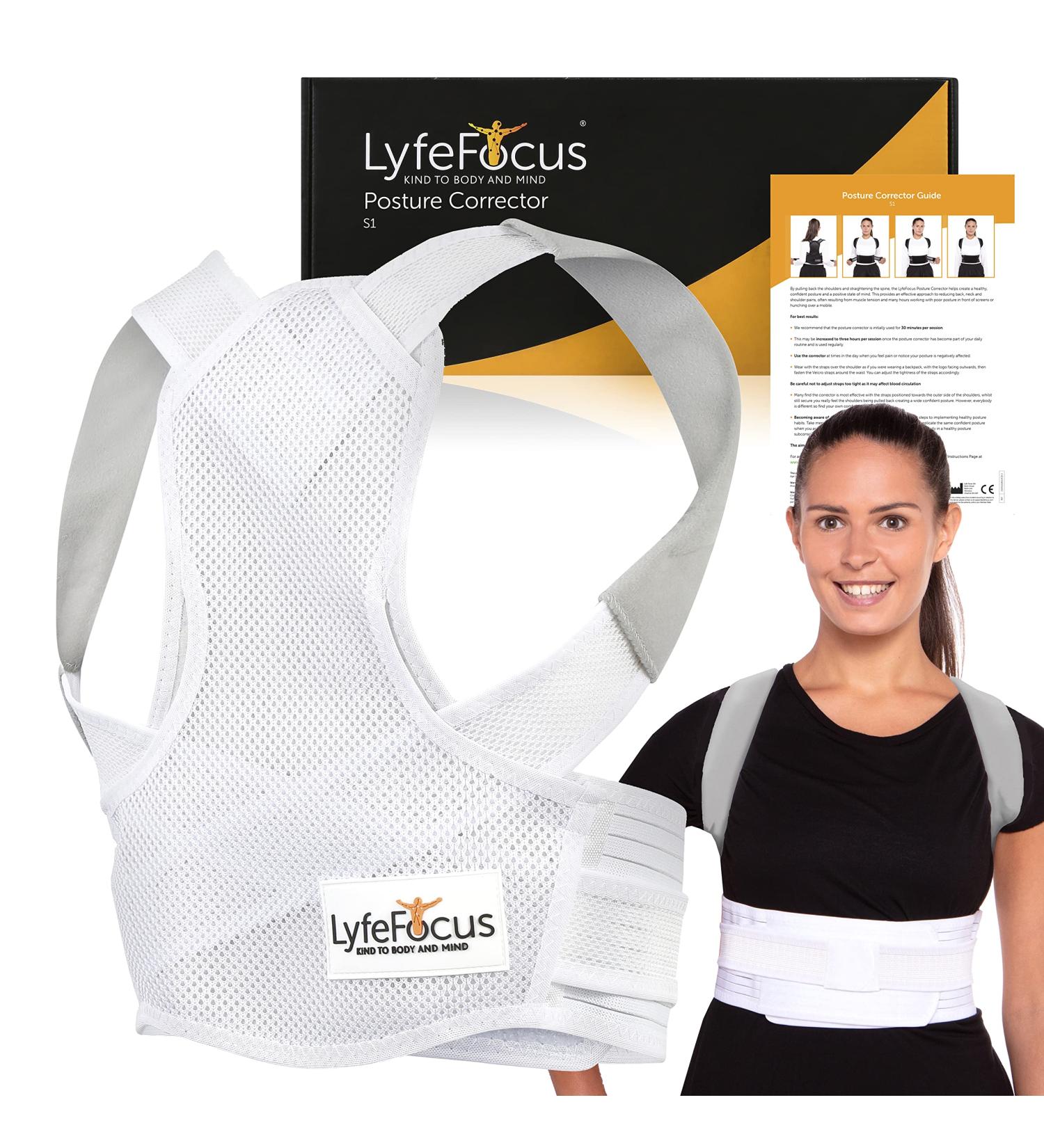 LyfeFocus S1 Premium Invisible Back Posture Corrector - Upper Back Support Brace for Men & Women - Neck, Shoulder, and Back Pain Relief - White Small - Buy Online on GoSupps.com
