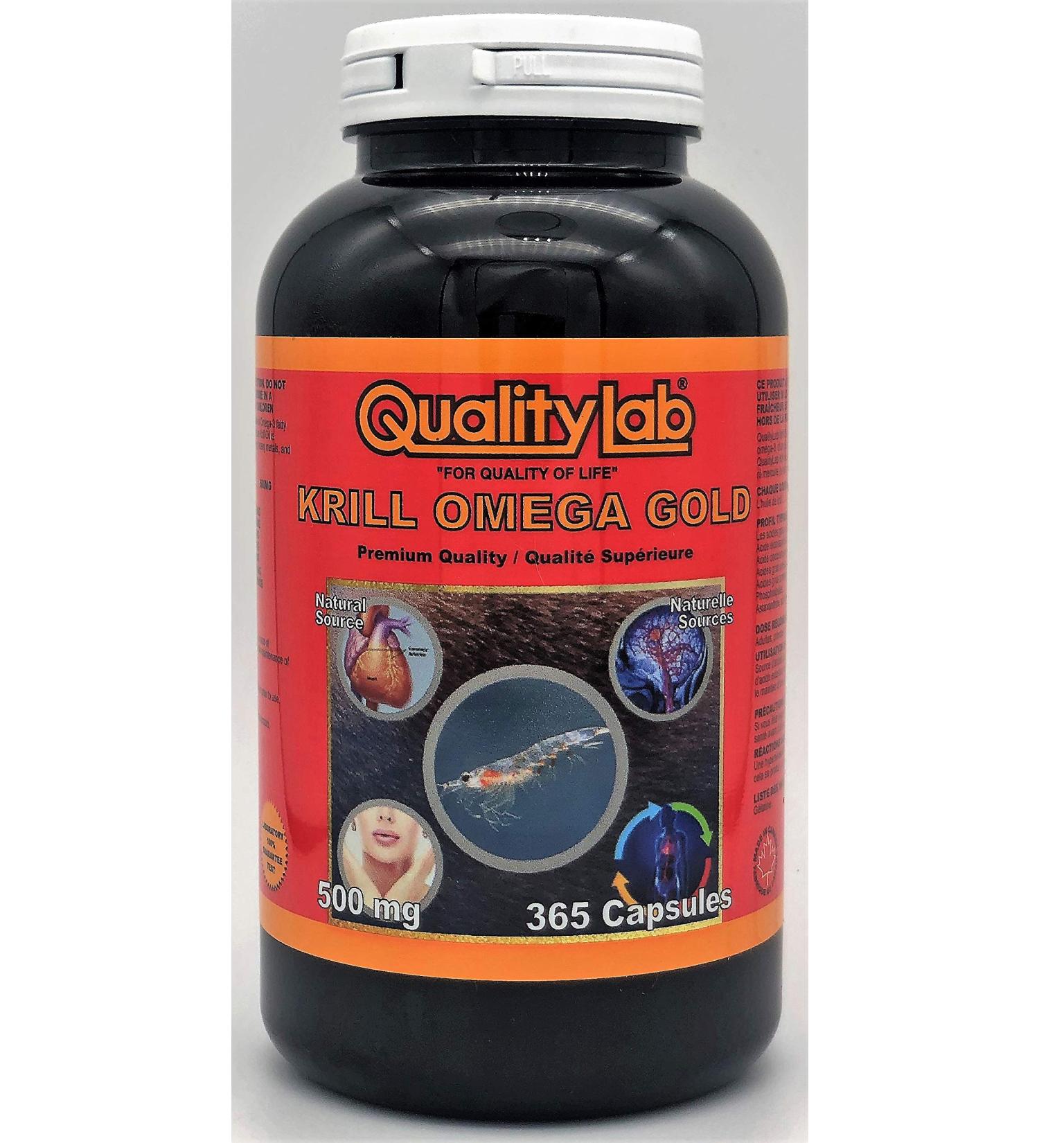 QUALITYLAB Krill Oil Omega Gold 500 mg 365 Capsules (Made in Canada)