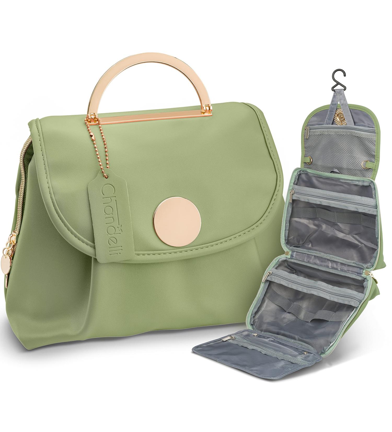 Chandelli Toiletry Bag - Stylish Travel Makeup Bag for Women in Sage & Mauve (4.75x11x9.5 in) - Perfect for Toiletries & Cosmetics - Buy Online on GoSupps.com