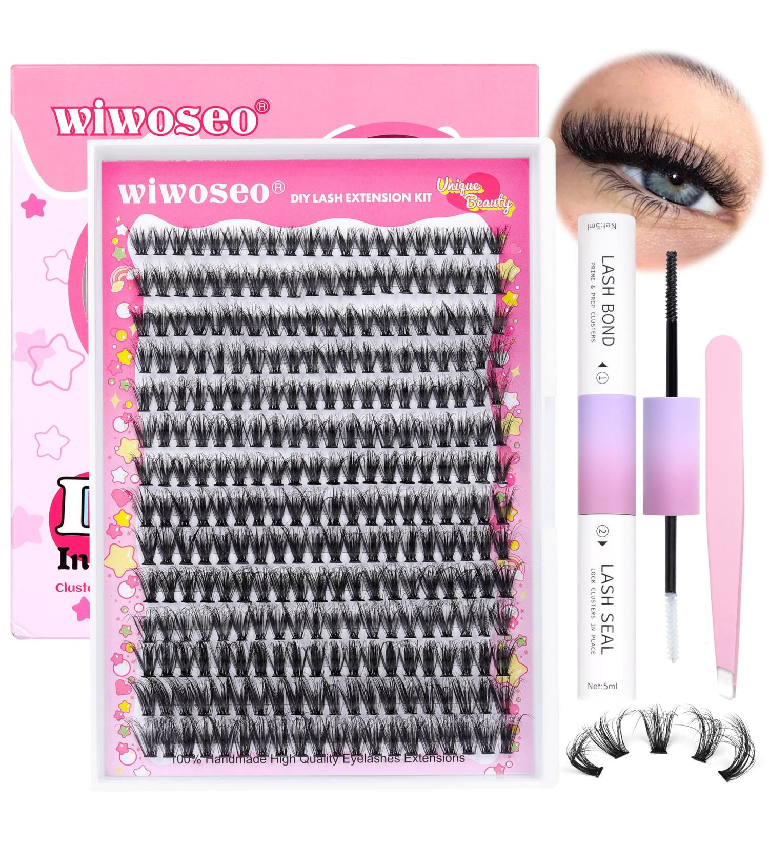 Wiwoseo Fluffy Lash Clusters Kit â€“ 40P Individual Eyelashes (9-16MM), Lash Bond & Seal Glue, Tweezers Included for Self Application - Buy Online on GoSupps.com