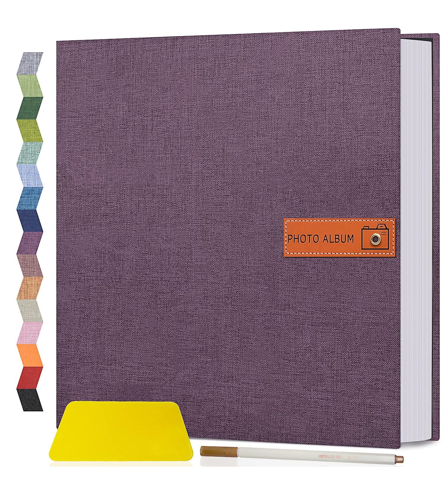 Popotop Large Self-Adhesive Photo Album | Scrapbook DIY Gift for Mom, Family, Baby, Wedding | 40 Pages, Metal Pen, Plastic Board | Dark Purple 11.5 x 10.6 - Buy Online on GoSupps.com