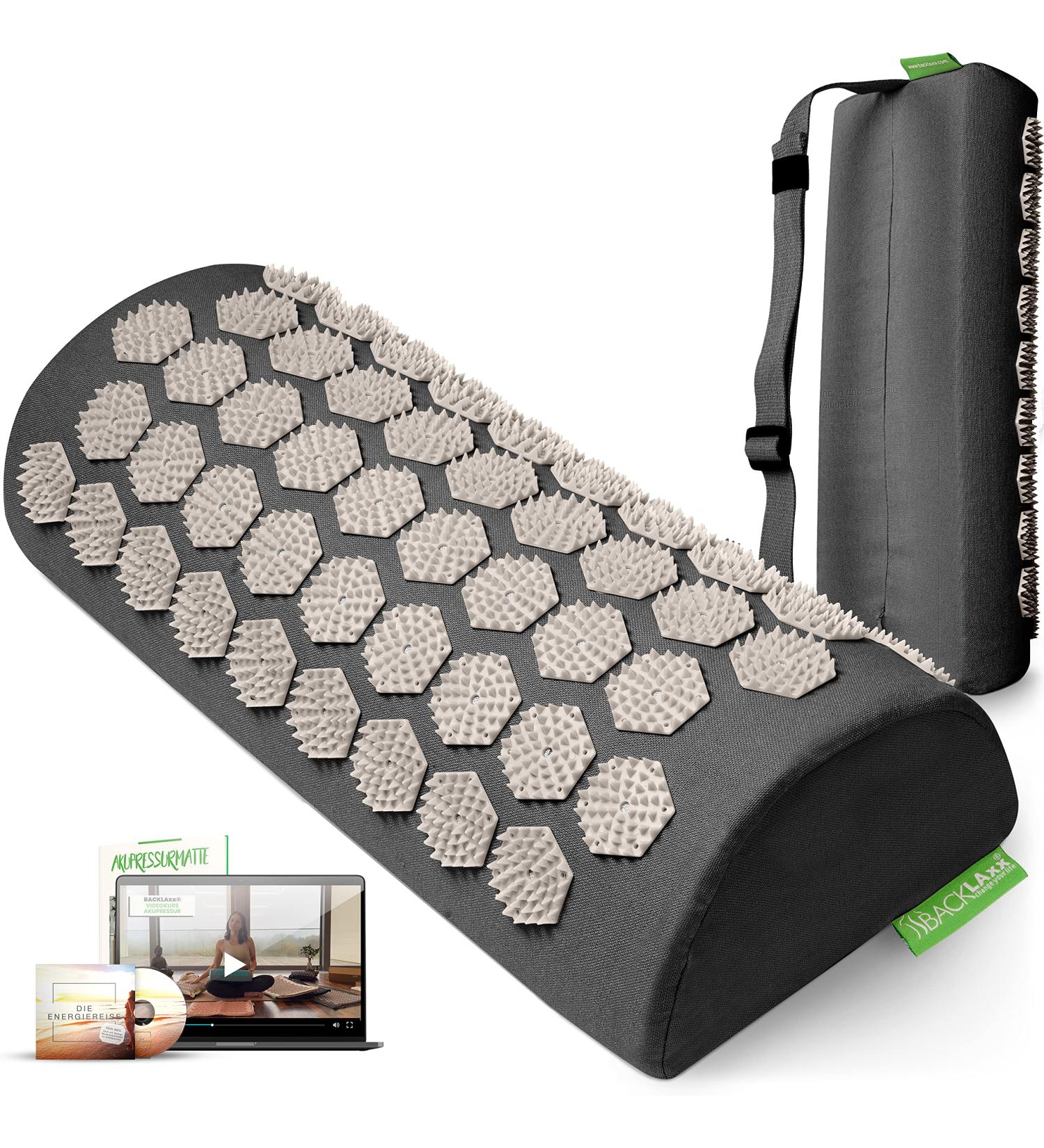 Backlaxx Acupressure Neck Pillow - Relieve Tension Headaches & Migraines - Gray Acupressure Roller for Neck Back & Foot Pain Relief - Buy Online on GoSupps.com