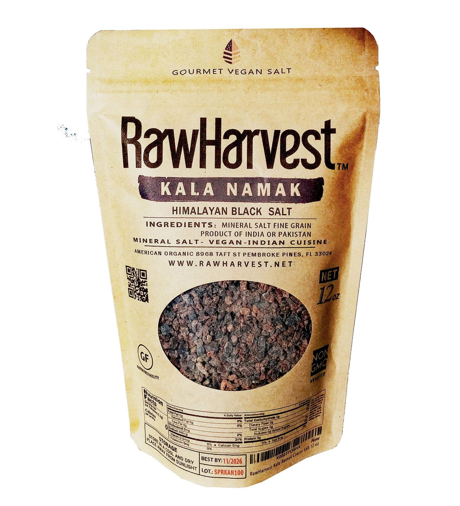 RawHarvest Kala Namak Himalayan Black Salt Coarse 12oz Pack of 1 - Buy Online on GoSupps.com