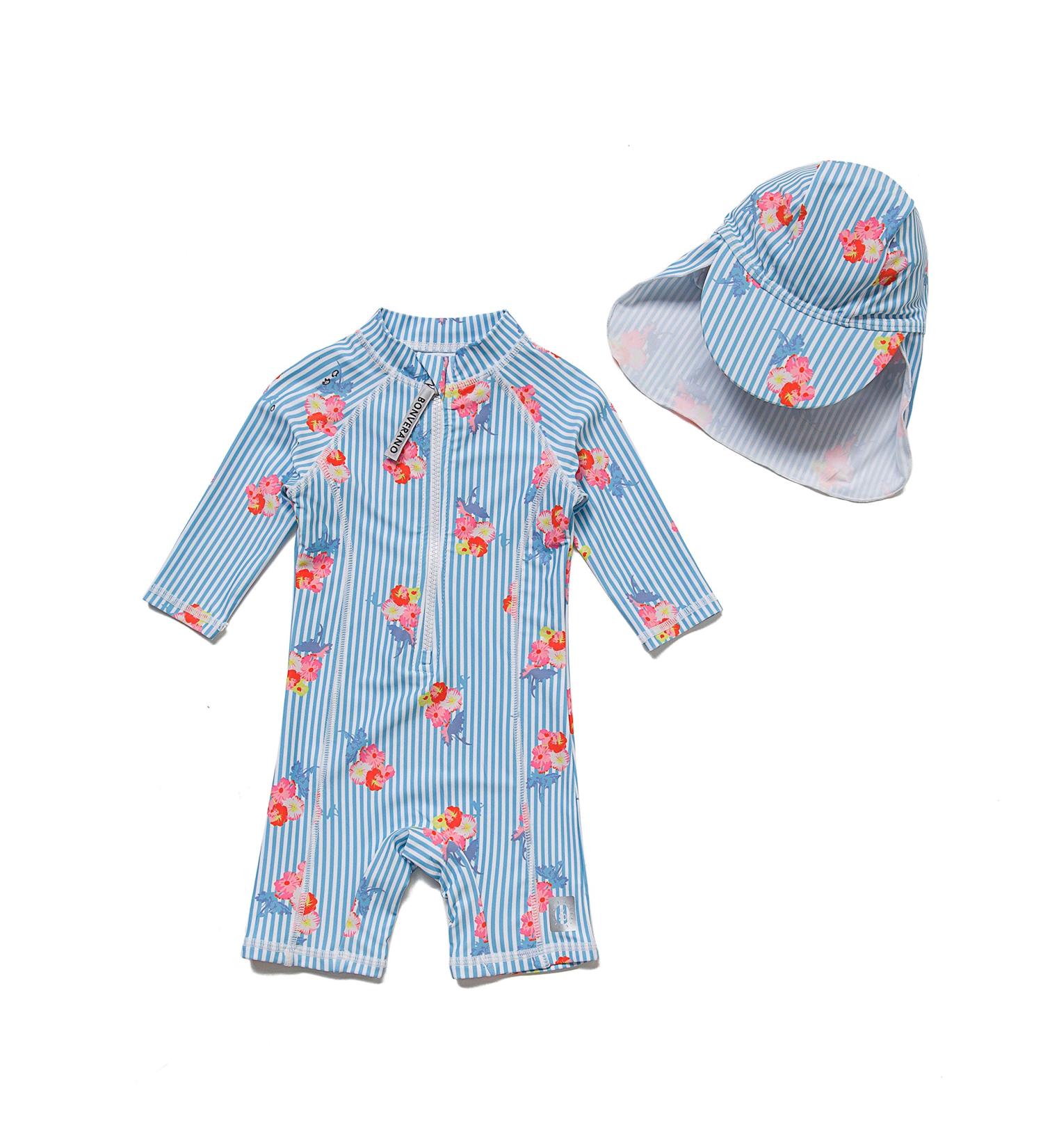Bonverano Baby Girls Swimsuit UPF 50+ with Sun Cap, Blue Flowers, 2-3 Years - Buy Online on GoSupps.com