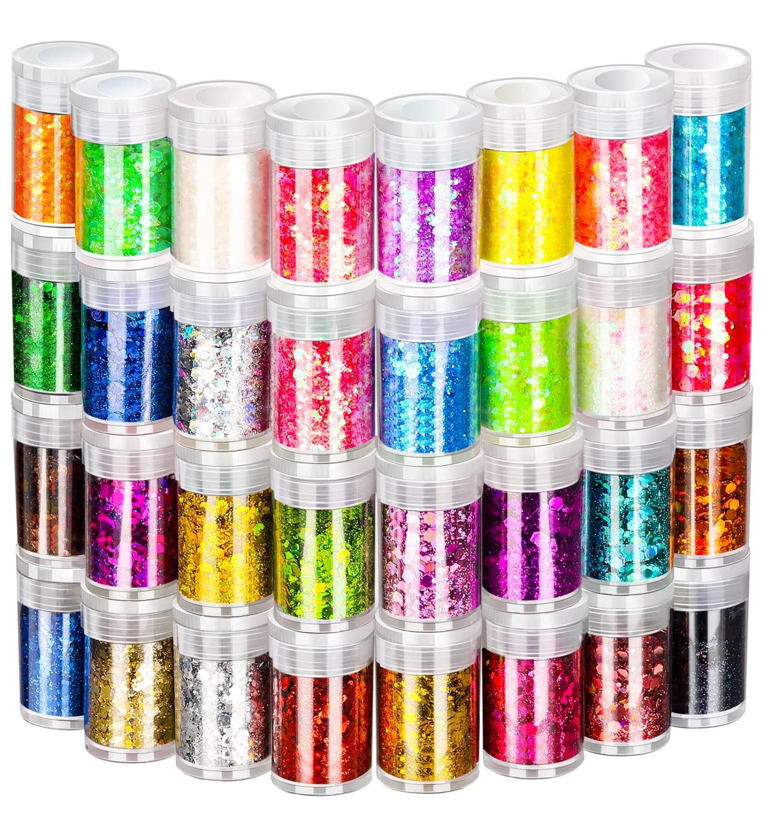 FANDAMEI 32-Pot Chunky Holographic Glitter for Eyes, Face, Hair, Nails, Lips - Festival Cosmetic Sparkle for Resin, Wax Melts, Crafts & Christmas Party - Buy Online on GoSupps.com