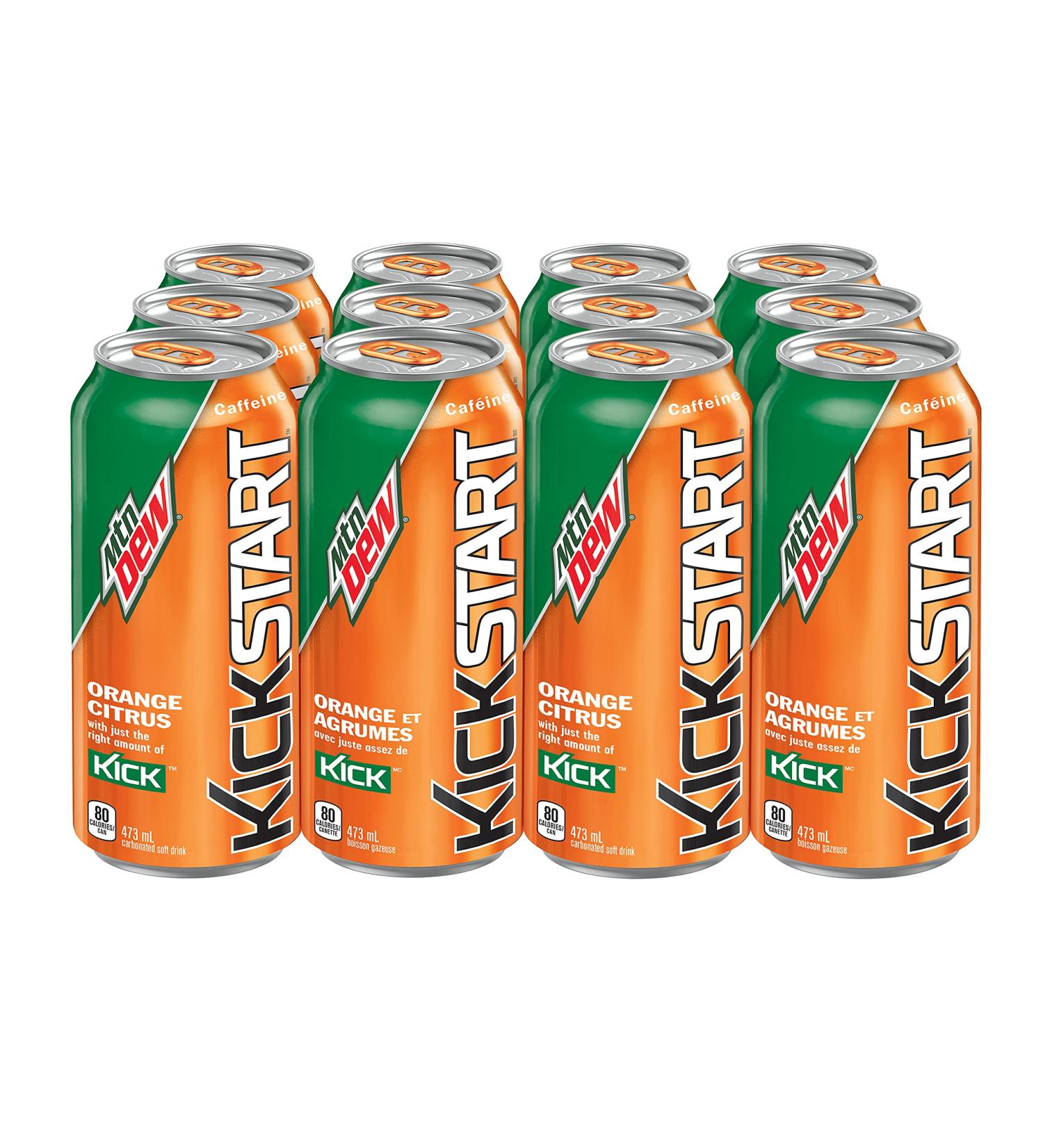Mountain Dew Kickstart Orange Citrus Carbonated Soft Drink 473 mL Cans 12 Pack - Buy Online on GoSupps.com