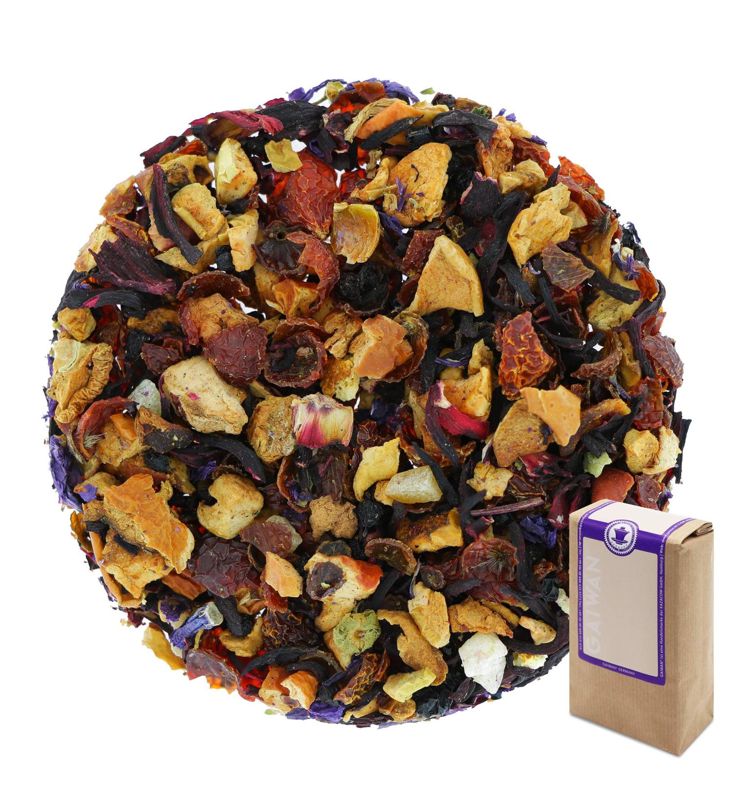 No. 1171: Fruit tea loose leaf "Summer Fruits" - 100 g (3.5 oz) - GAIWAN GERMANY - apple rose hip hibiscus elderberries pineapple papaya blue mallow flowers orange 100g - Buy Online on GoSupps.com