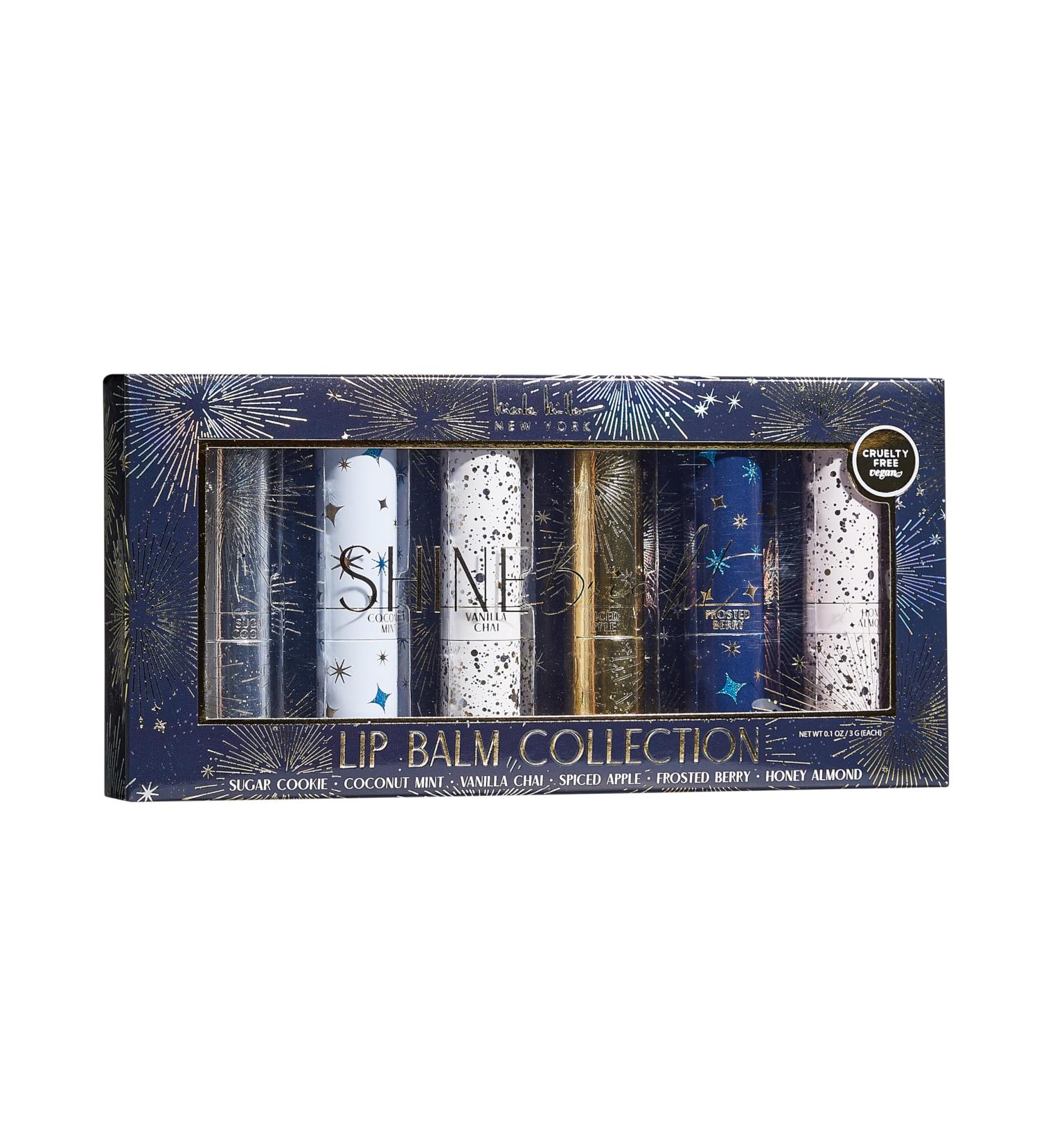 Nicole Miller 6PC Lip Balm Collection | Hydrating & Moisturizing | Embossed Navy/Gold Design | Sugar Coconut Vanilla Apple Berry & Almond Flavors - Buy Online on GoSupps.com