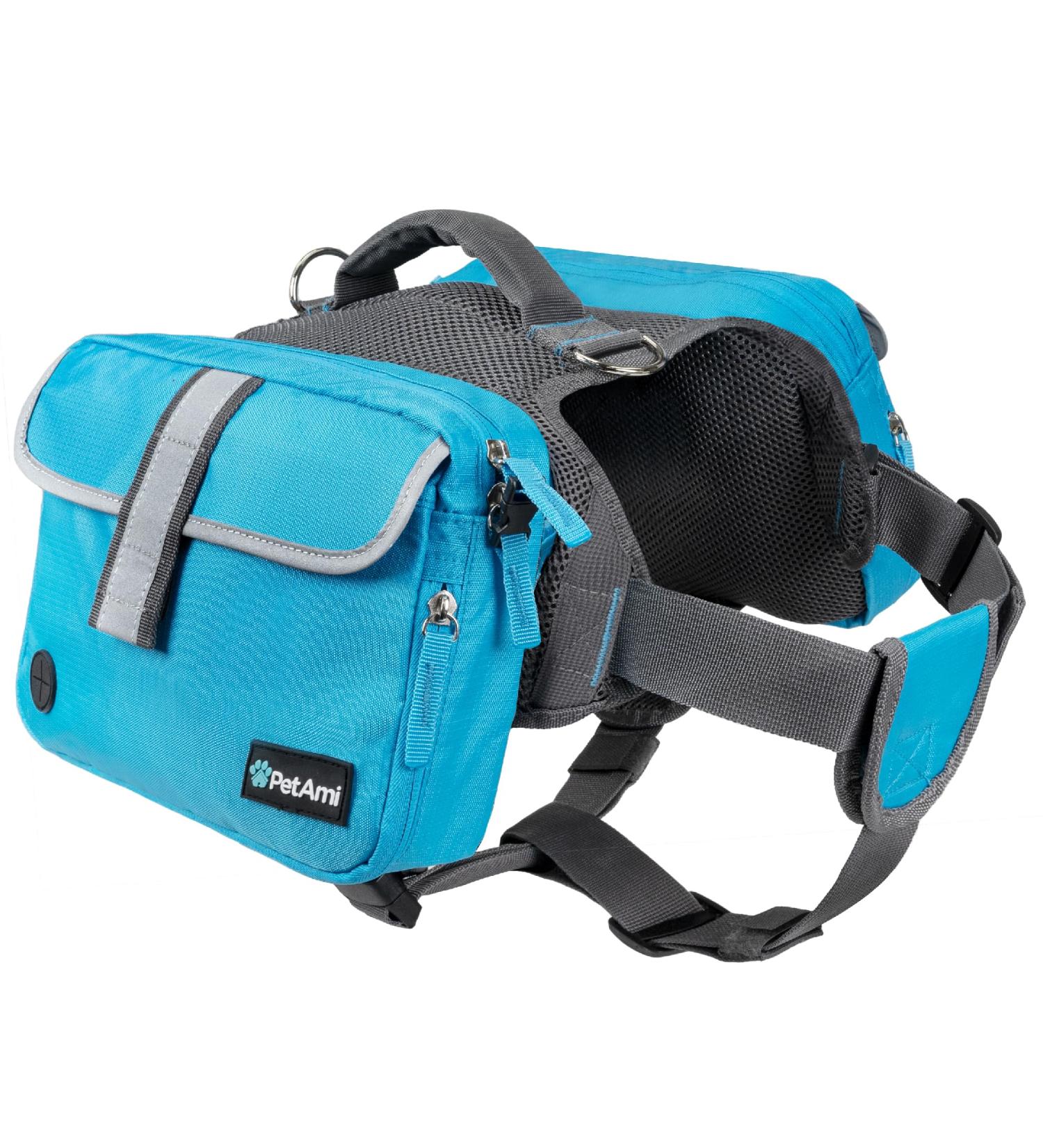 PETAMI Dog Saddle Bag - Medium & Large Dogs Reflective Hiking Pack with Dishes Pockets Safe & Comfortable Vest - Blue - Buy Online on GoSupps.com