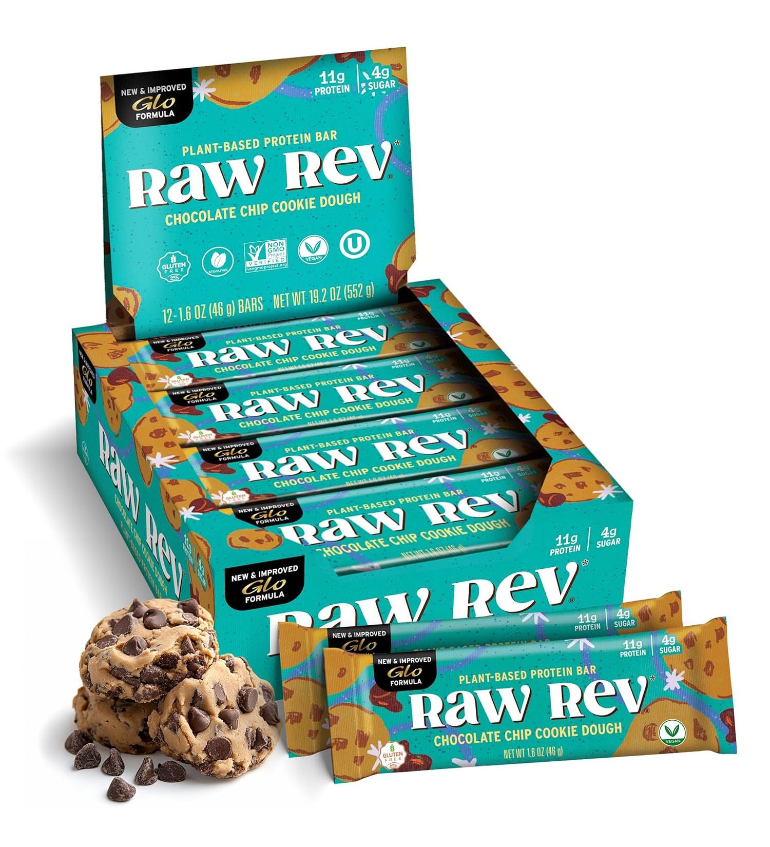 Buy Raw Rev Glo Protein Bar - Chocolate Chip Cookie Dough (Pack of 12) | Healthy Snacks Gluten-Free International Shipping - Buy Online on GoSupps.com