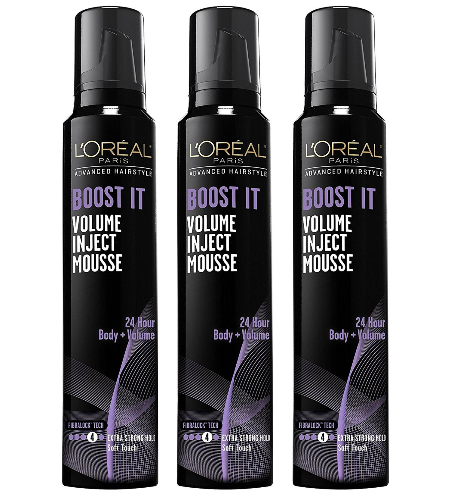 L'Oreal Paris Advanced Hairstyle - Boost It - Volume Inject Mousse - Extra Strong Hold (4) - Net Wt. 8.3 OZ (235 g) Per Can - Pack of 3 Cans