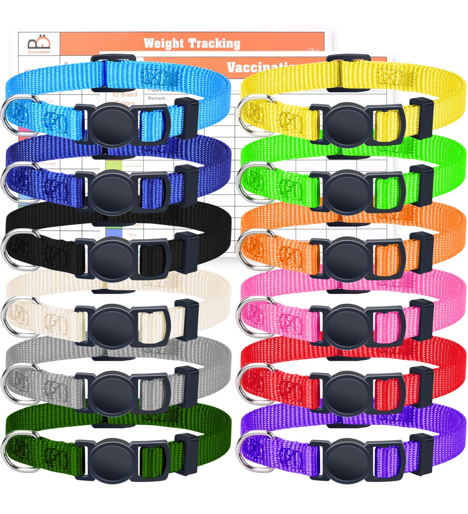 Gamuda Adjustable Soft Nylon Dog Collar for Puppies - Monochrome Gelpin Neck Strap with 2 Recording Tables - 12 Set (M) Medium | International Shipping - Buy Online on GoSupps.com