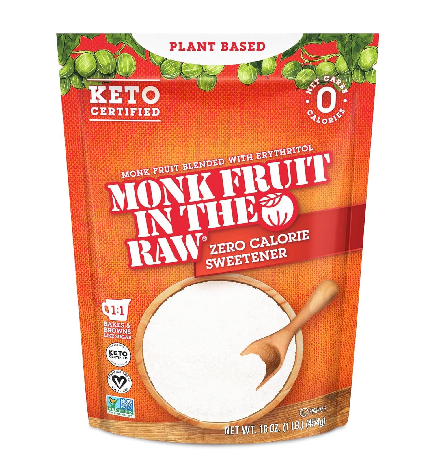 Monk Fruit in the Raw - Natural Sugar-Free Sweetener with Erythritol | 16 oz Keto & Vegan Baking Bag - Buy Online on GoSupps.com