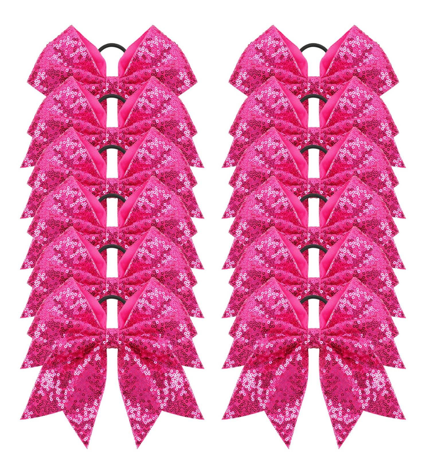 Oaoleer 12PCS Large Glitter Cheer Hair Bows - Sequin Hot Pink - Handmade for Teen Girls & College Sports - Buy Online on GoSupps.com