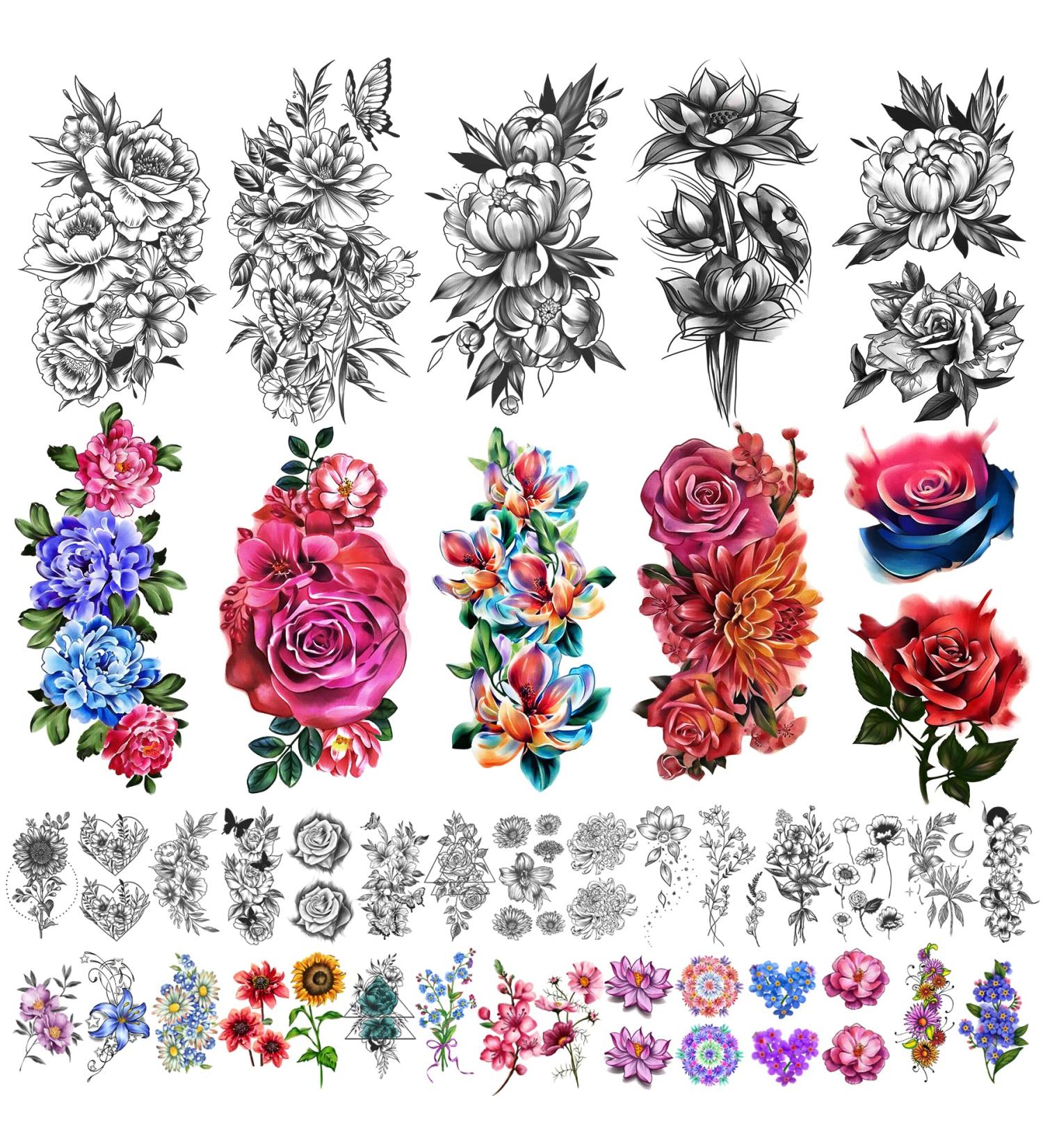 Yazhiji Waterproof Temporary Tattoos - Large Flowers Collection for Women - 40 Lasting Fake Tattoo Stickers - Buy Online on GoSupps.com