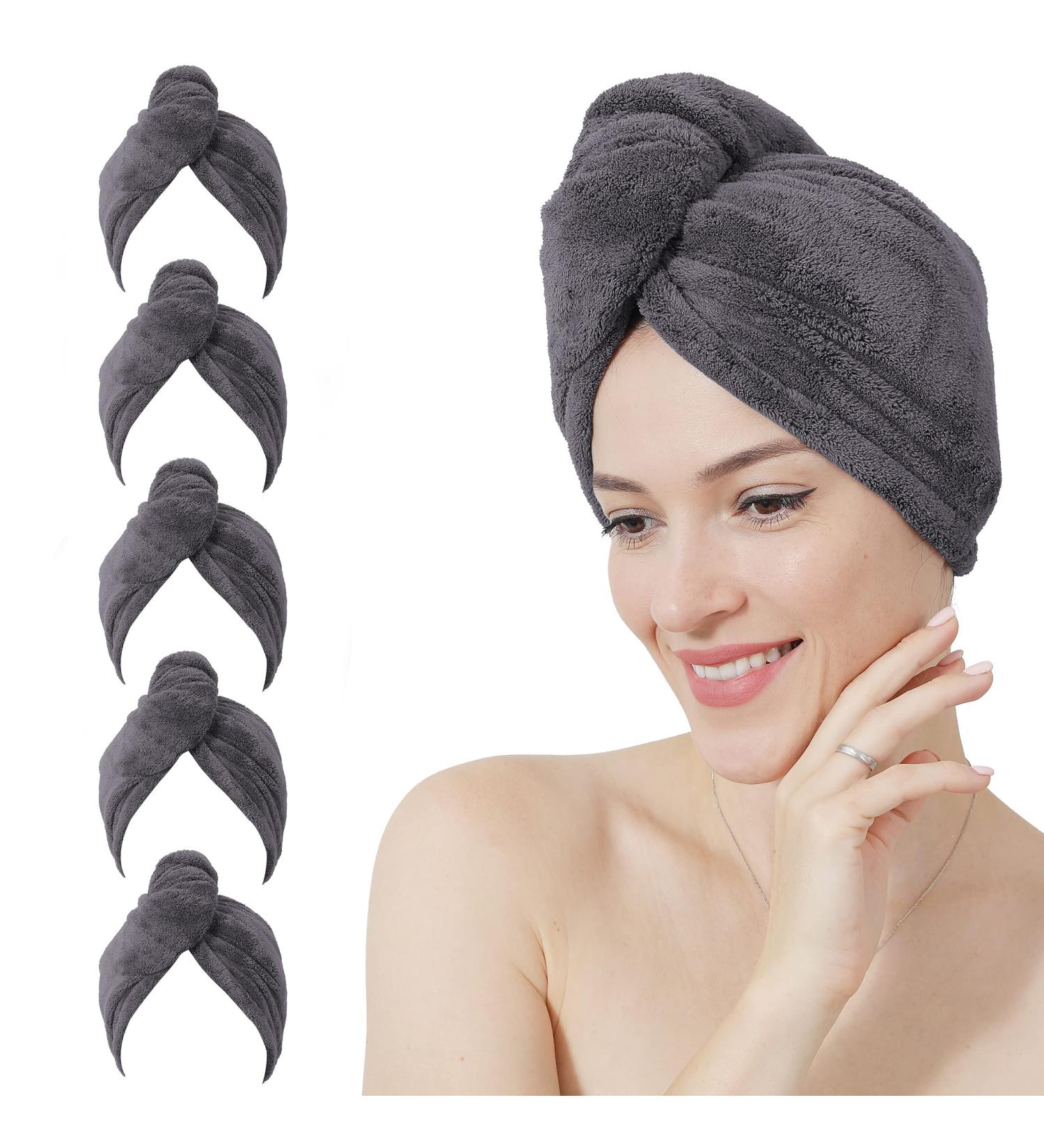 MOONQUEEN Hair Towel 5 Pack - 380GSM Thicken, Super Absorbent Quick Dry Hair Turban for Curly Long Thick Hair - Dark Grey - Buy Online on GoSupps.com