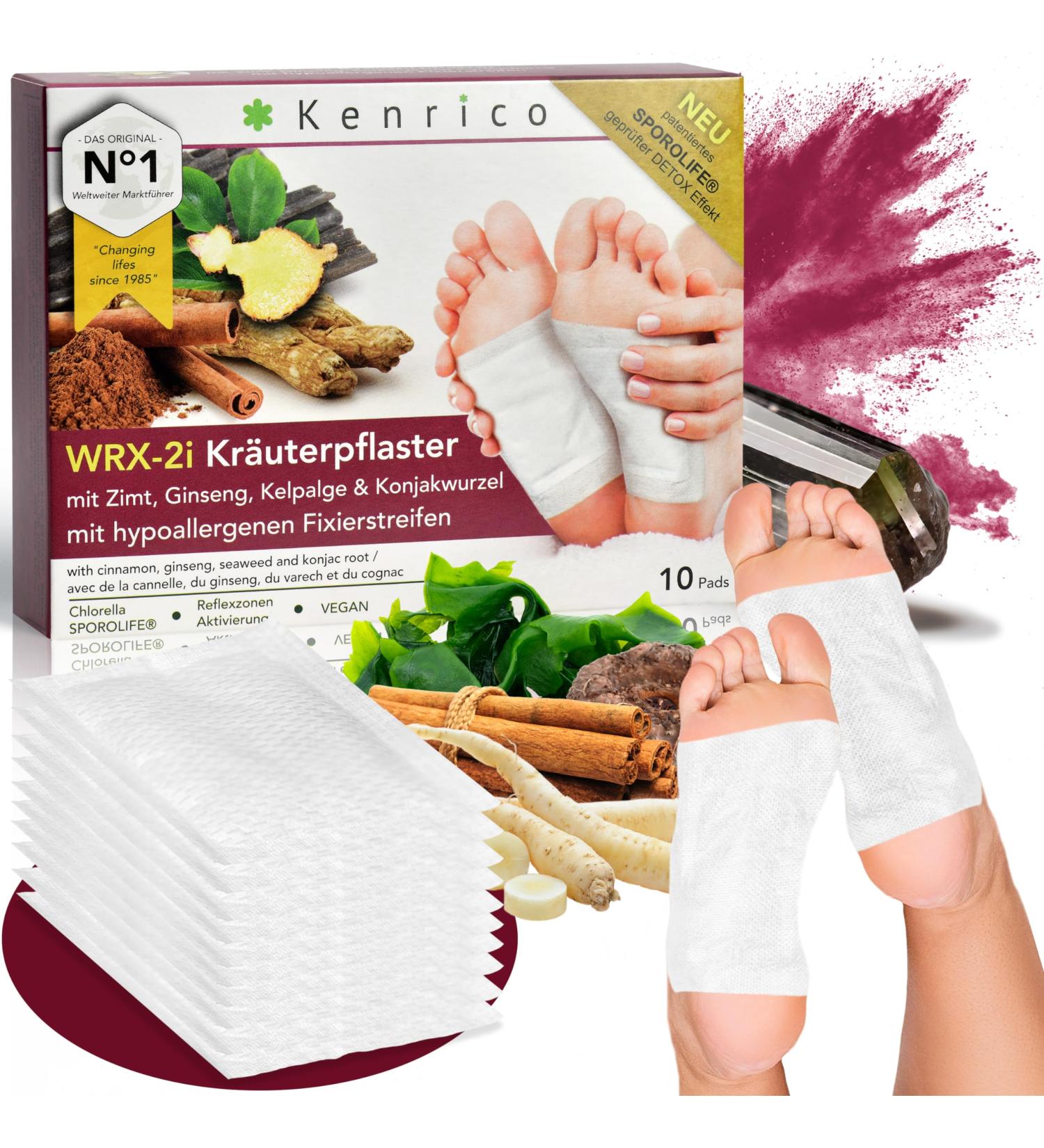 Kenrico WRX-2i Herbal Detoxification Plaster - 100% Natural Cinnamon Ginseng & Konjac Root Foot Patch for Total Body Detox - Buy Online on GoSupps.com