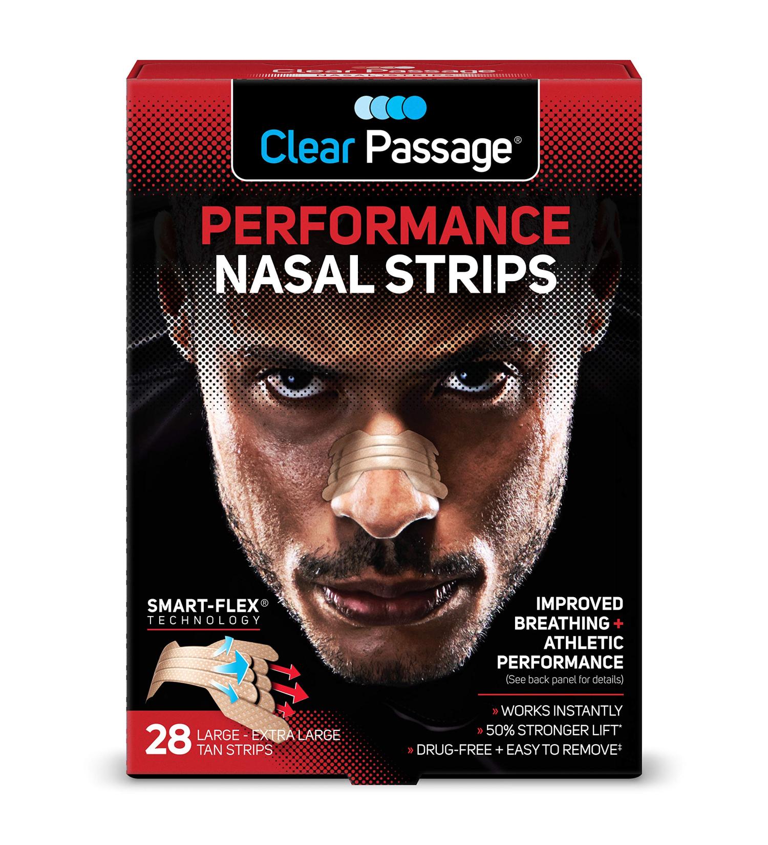 Clear Passage Performance Nasal Strips - 28 Count Large/XL Pack - Improve Breathing & Athletic Performance - Instant Congestion Relief for Athletes - Reduce Snoring - Sports Nasal Dilators - Buy Online on GoSupps.com