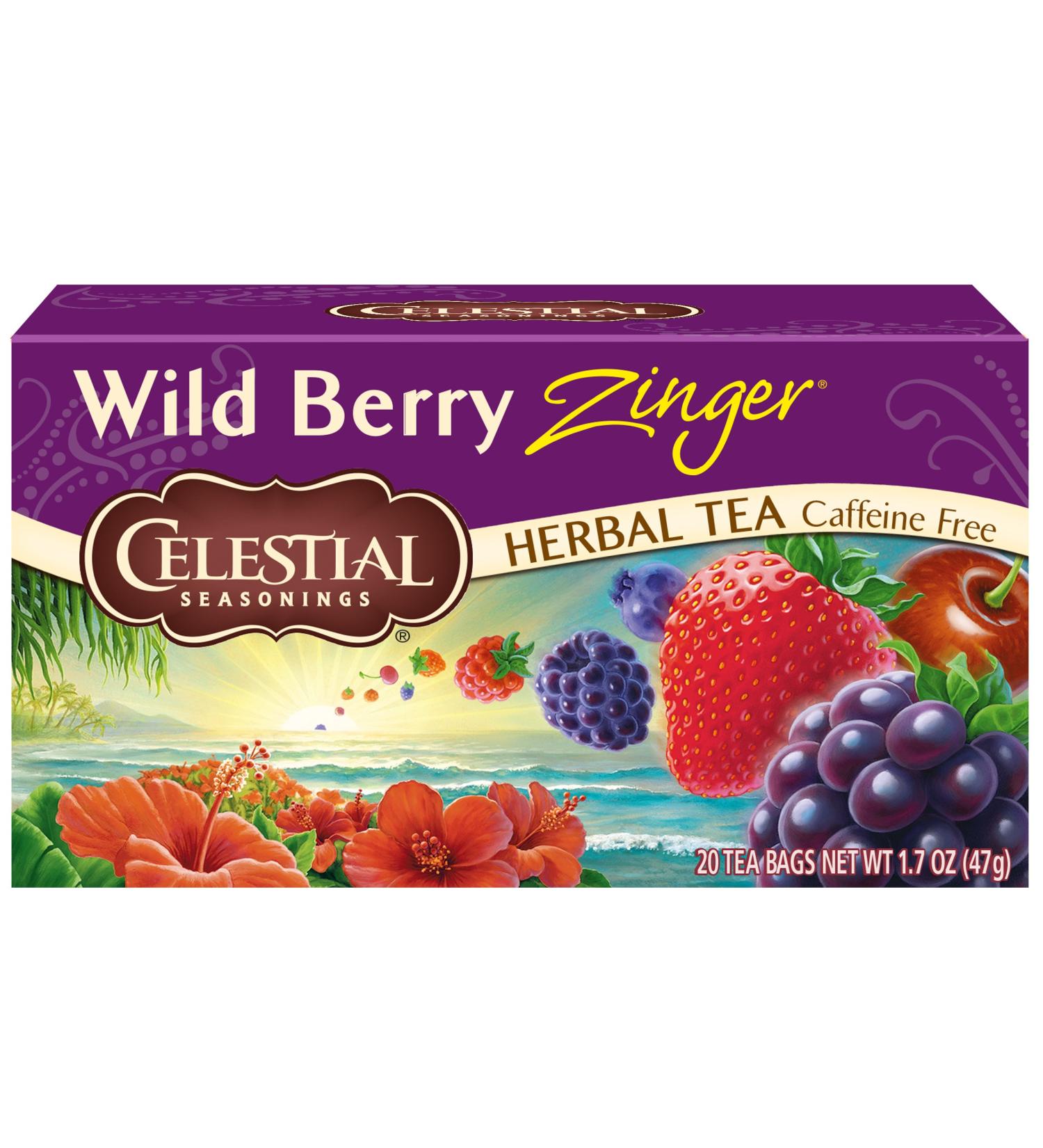 Celestial Seasonings Wild Berry Zinger Herbal Tea - Caffeine Free, 20 Bags - 1.7 oz - Buy Online on GoSupps.com