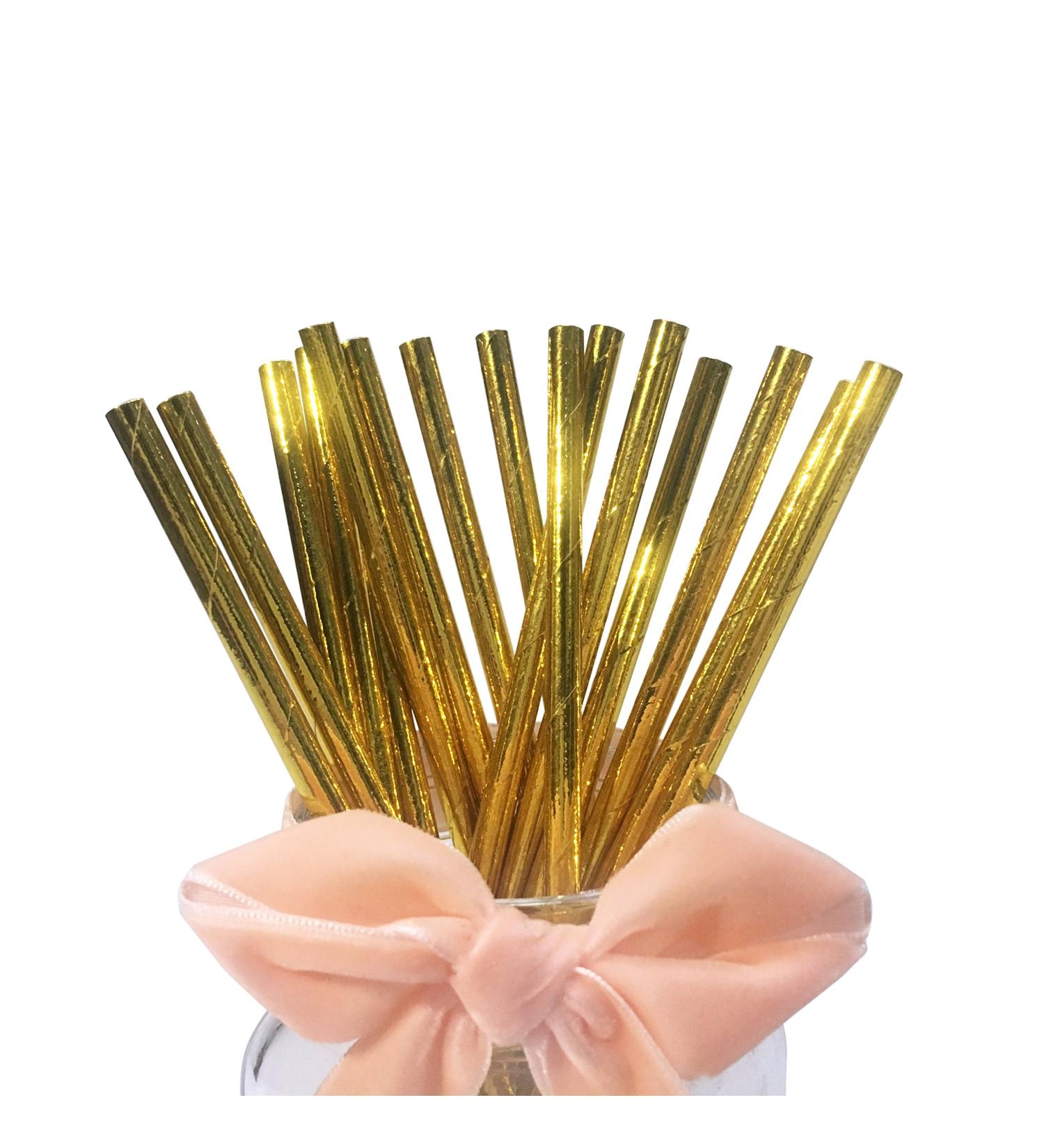 Gold Paper Straws 100 Counts Biodegradable Disposable Straws Foil Metal Golden Drinking Straws for Party Supplies Birthday Wedding Decorations Bridal/Baby Shower and Holiday Celebrations Solid Gold - Buy Online on GoSupps.com