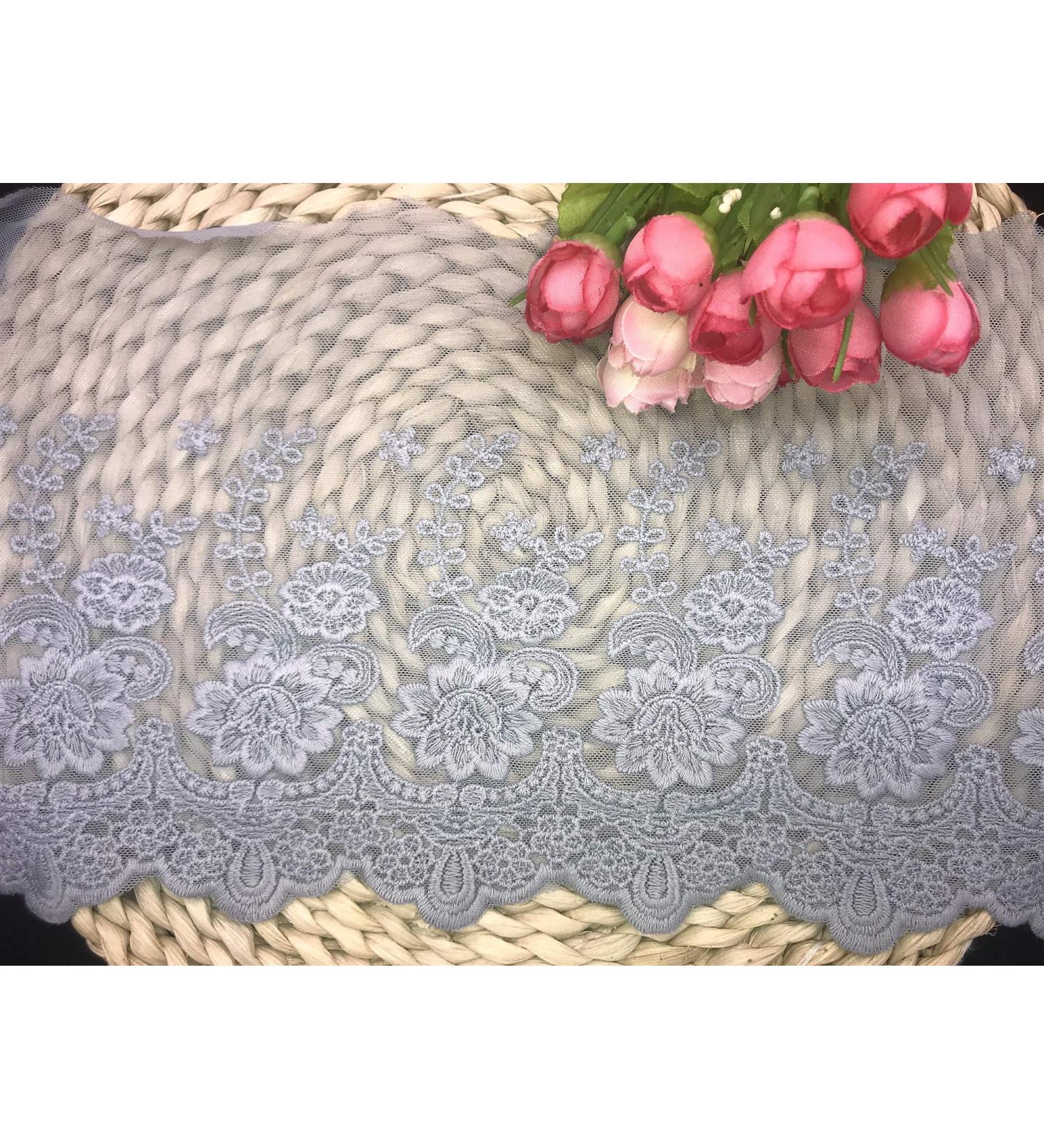 21CM Width Europe Rose Wedding Applique Inelastic Embroidery Lace Trim Curtain Tablecloth Slipcover Bridal DIY Clothing/Accessories.(2 Yards in one Package) (Gray)