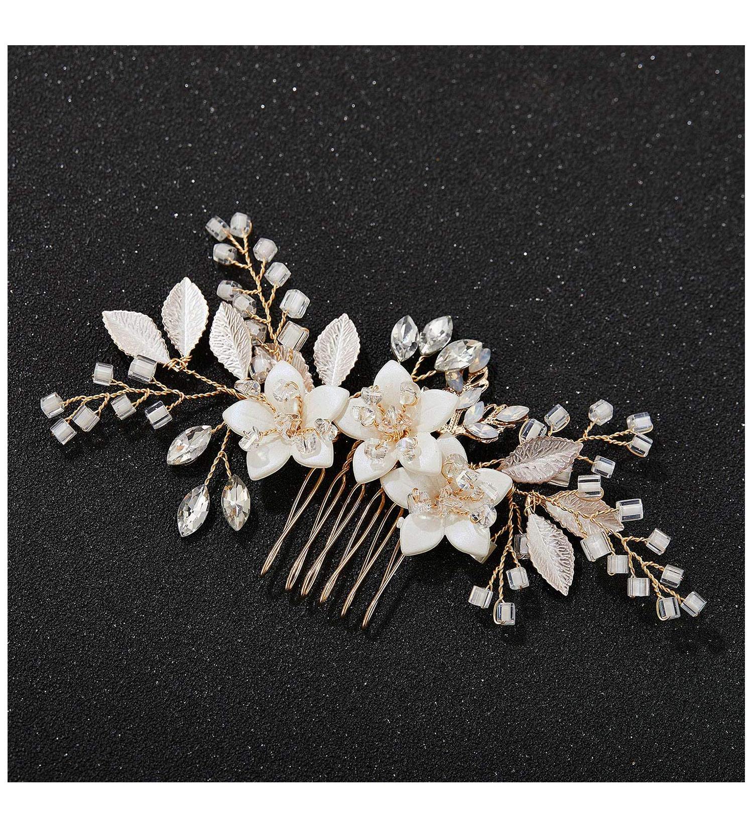 SWEETV Bridal Crystal Wedding Hair Comb Clip - Gold Hair Accessory for Brides & Bridesmaids - Buy Online on GoSupps.com
