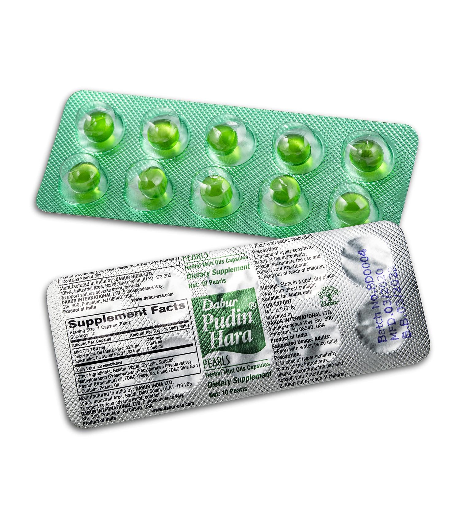 Dabur Pudin Hara Pearls - Daily Digestive Care Supplements for Men and Women | 10 Count Pack | Relieves Bloating, Acidity, Flatulence & Indigestion | Promotes Digestive & Gut Health - Buy Online on GoSupps.com